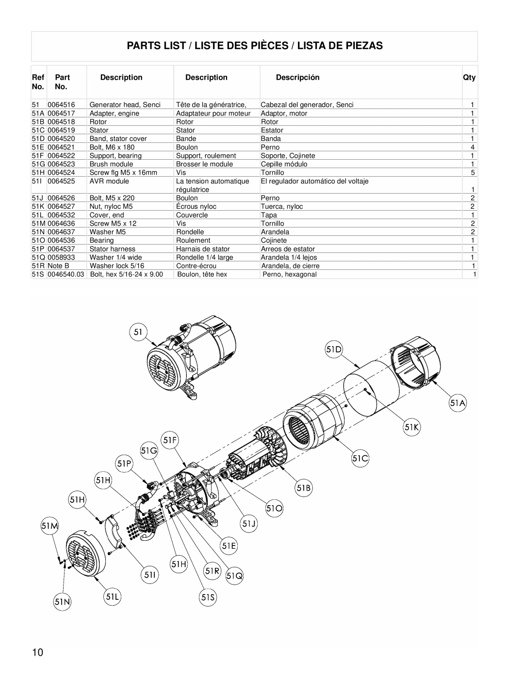 Powermate PM0525312.03 manual Parts List / Liste Des Pièces / Lista De Piezas, 0064516 