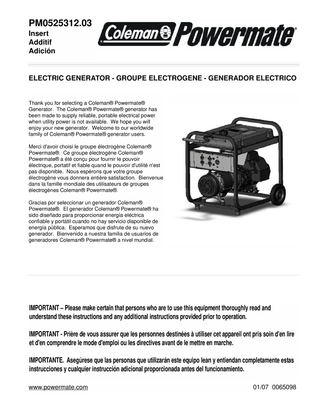 Powermate PM0525312.03 manual 