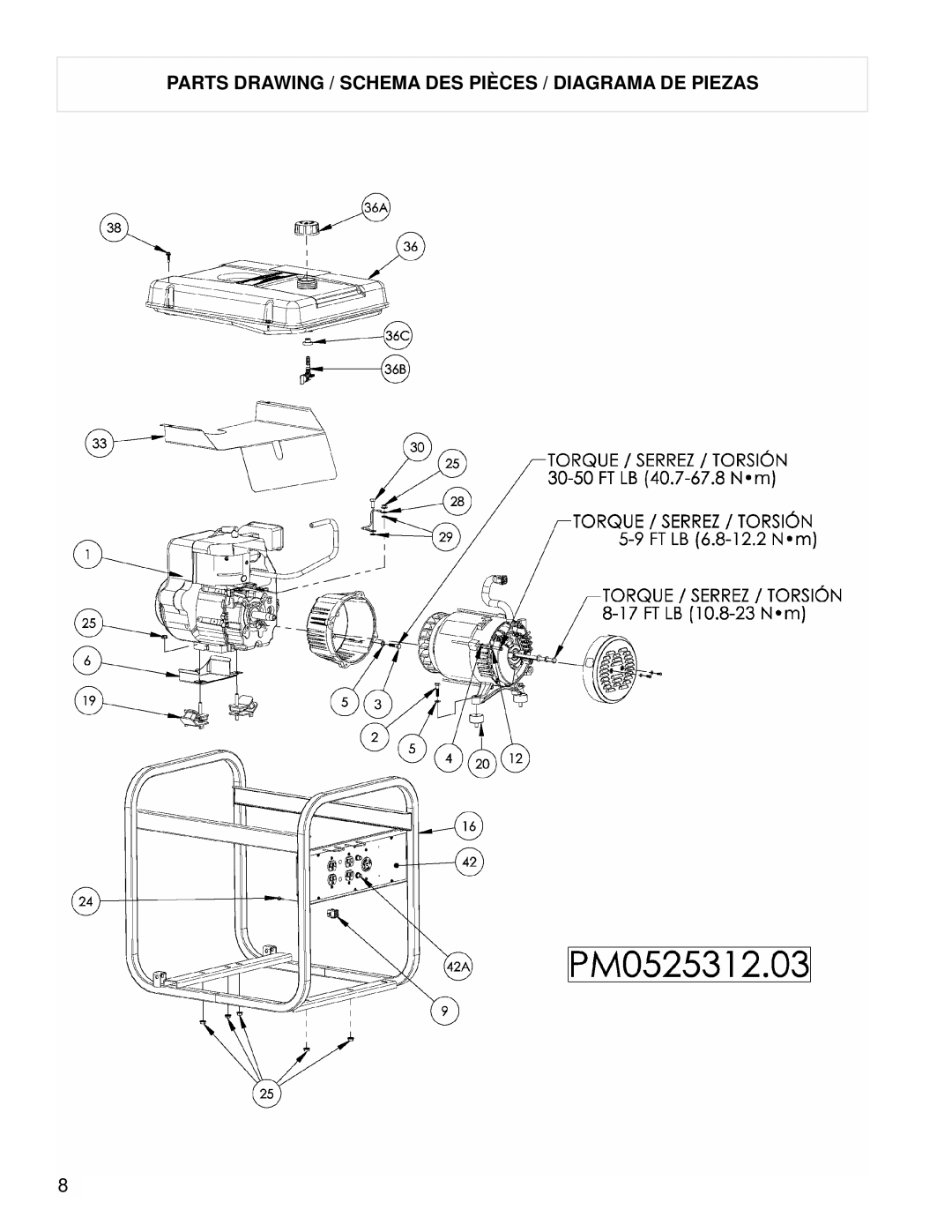 Powermate PM0525312.03 manual Parts Drawing / Schema DES Pièces / Diagrama DE Piezas 