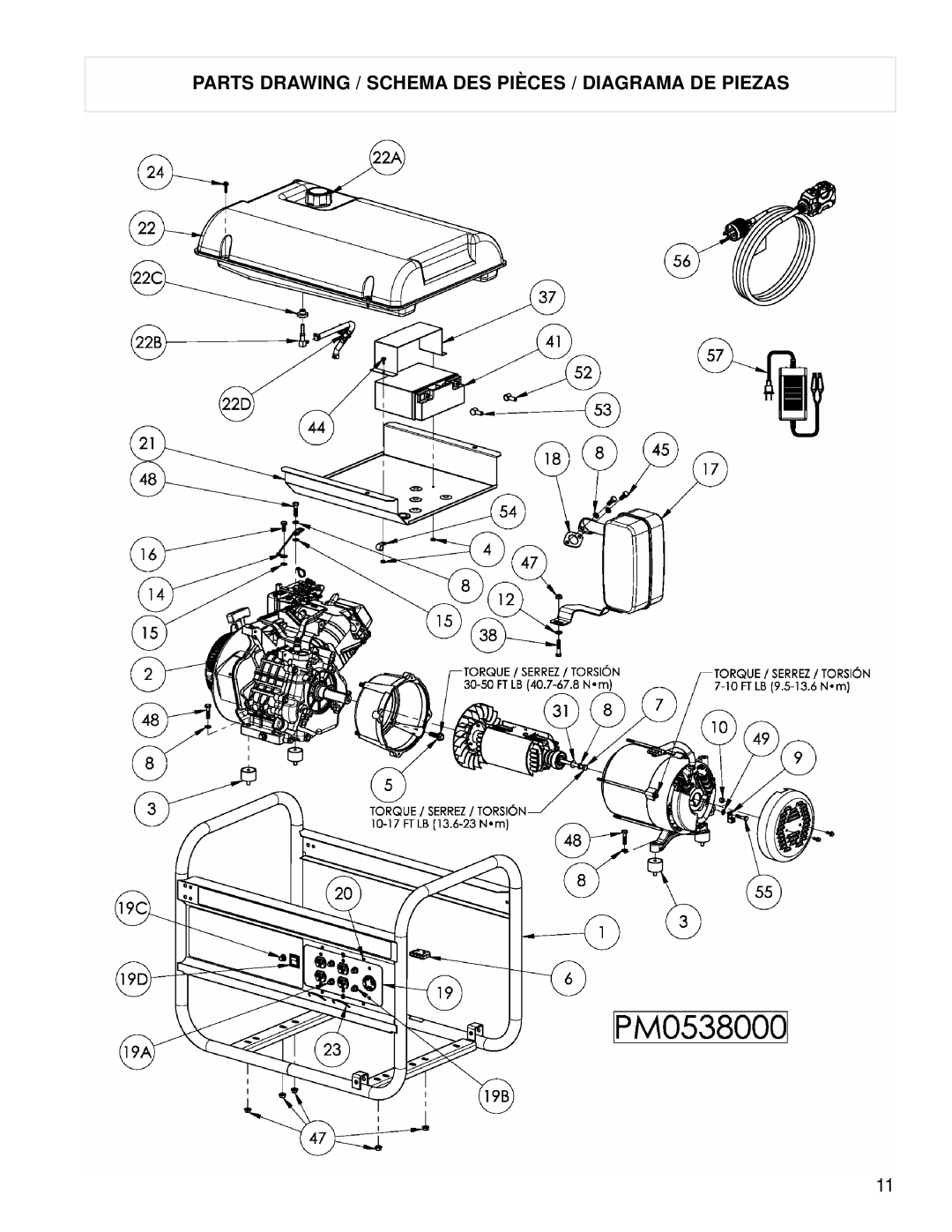 Powermate PM0538000 manual Parts Drawing / Schema DES Pièces / Diagrama DE Piezas 