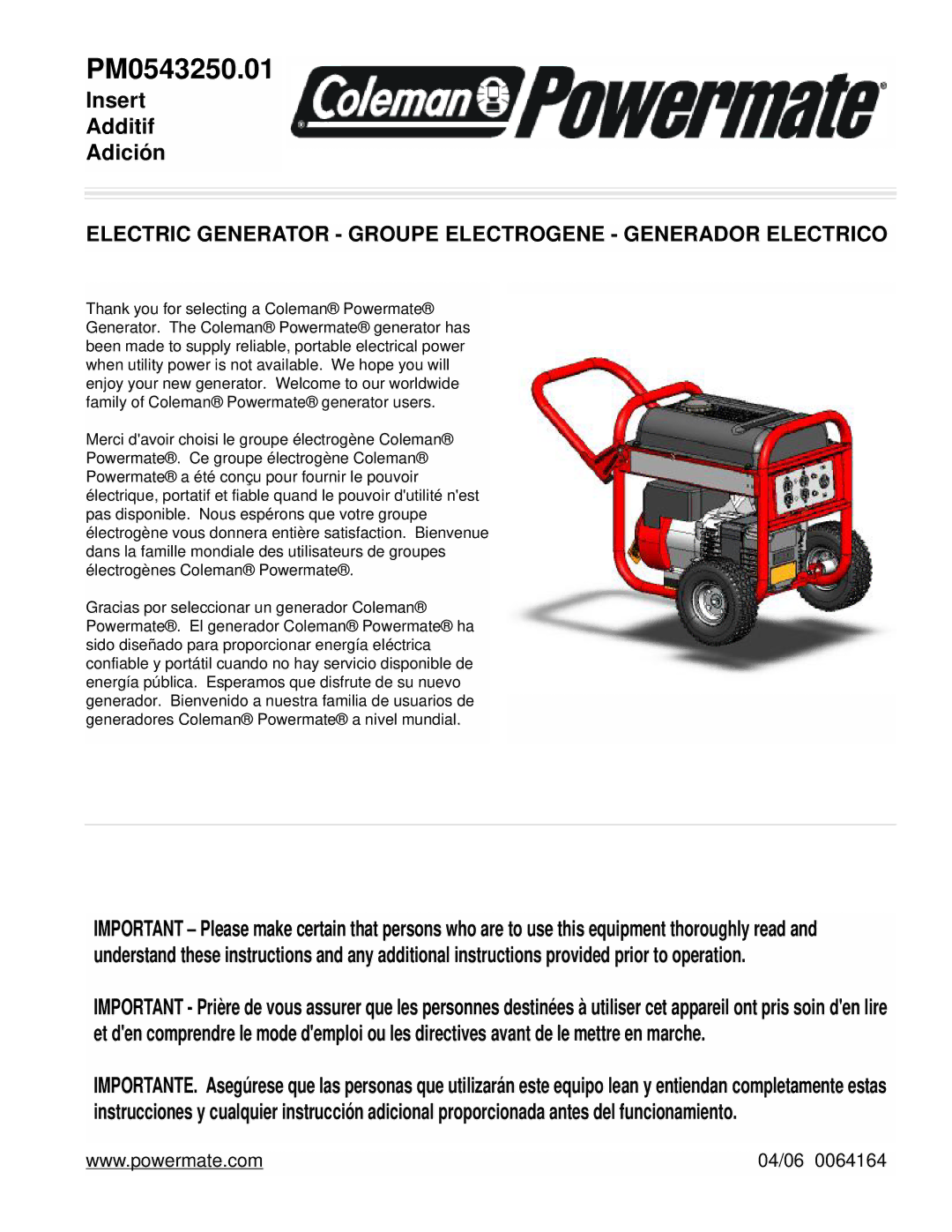 Powermate PM0543250.01 manual 