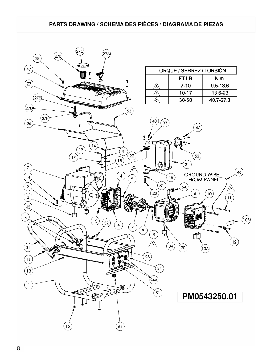 Powermate PM0543250.01 manual Parts Drawing / Schema DES Pièces / Diagrama DE Piezas 