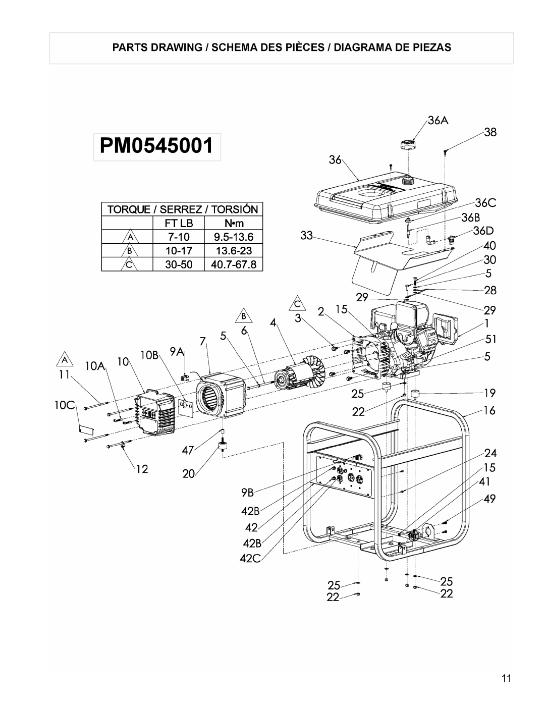 Powermate PM0545001 manual Parts Drawing / Schema Des Pièces / Diagrama De Piezas 