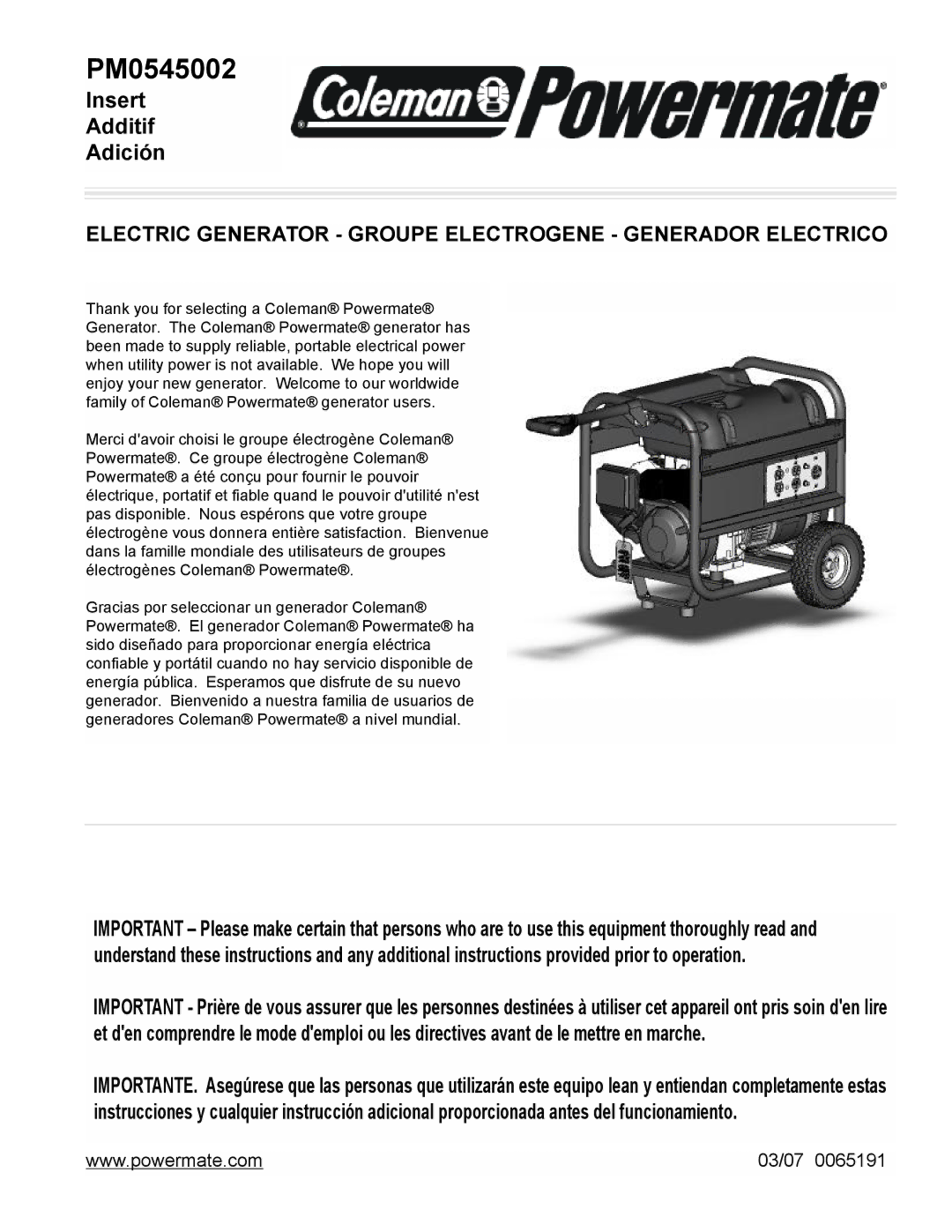 Powermate PM0545002 manual 