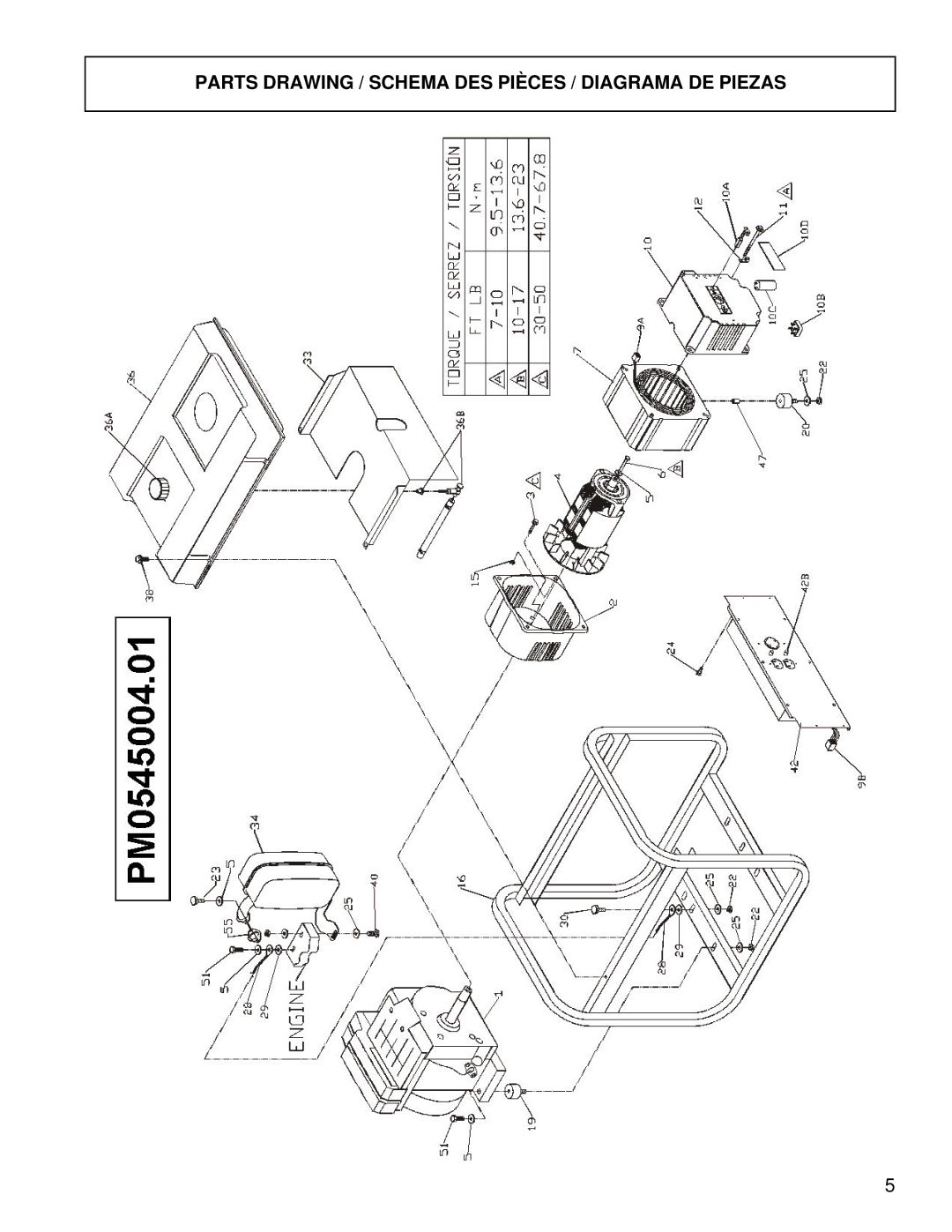 Powermate PM0545004.01 manual Parts Drawing / Schema DES Pièces / Diagrama DE Piezas 