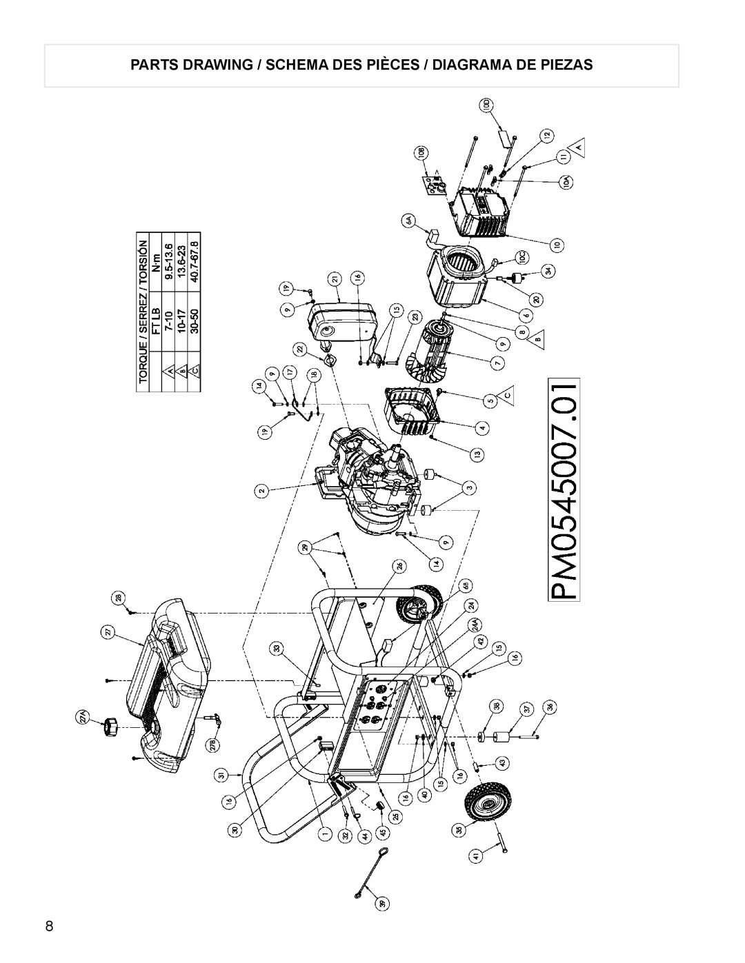 Powermate PM0545007.01 manual Parts Drawing / Schema DES Pièces / Diagrama DE Piezas 