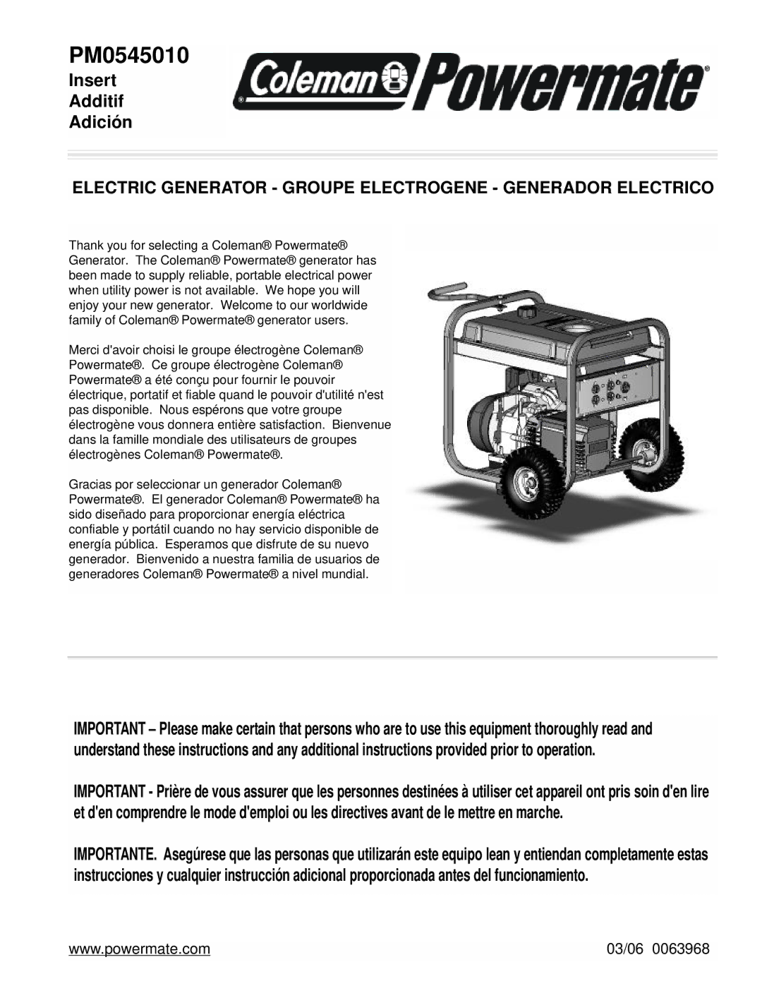 Powermate PM0545010 manual 