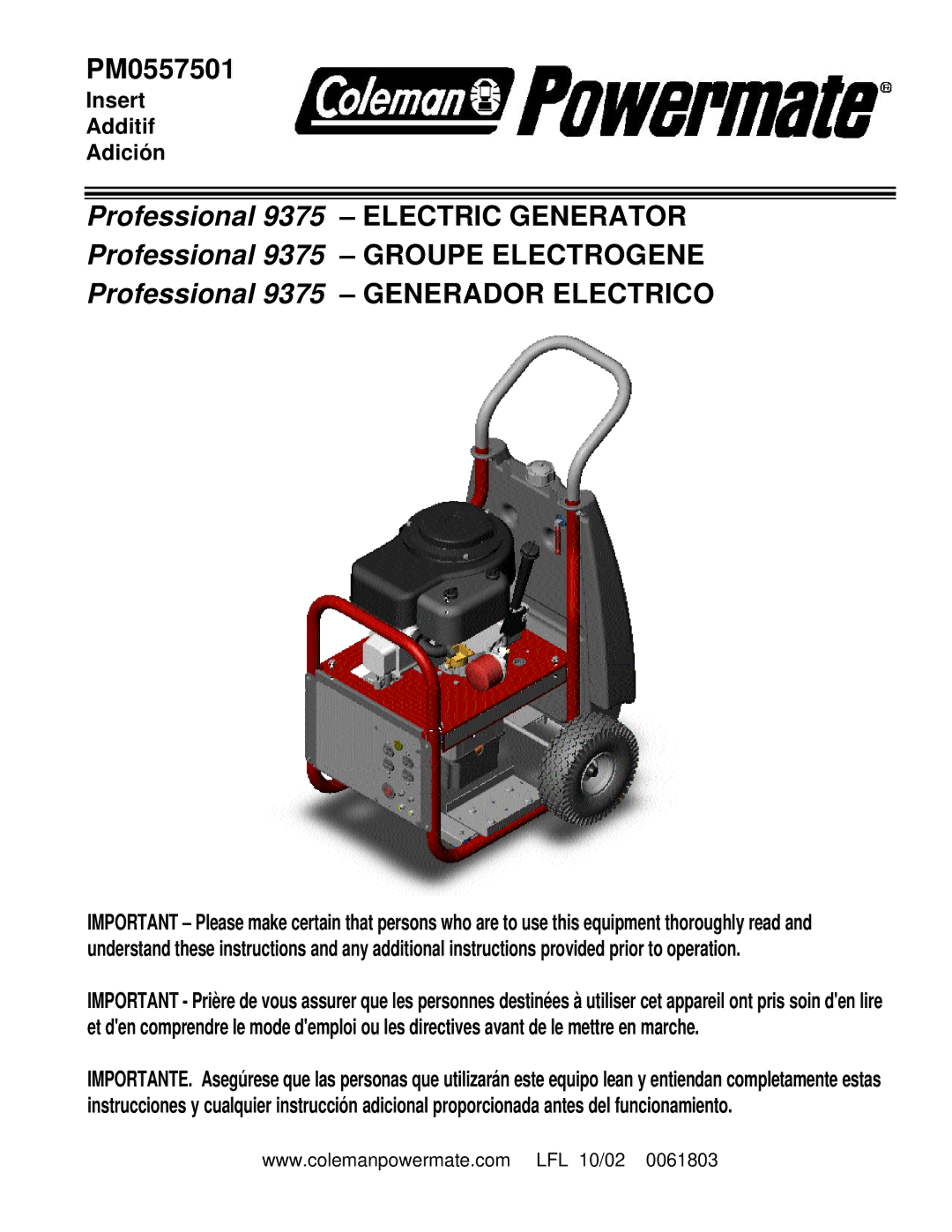 Powermate PM0557501 manual 