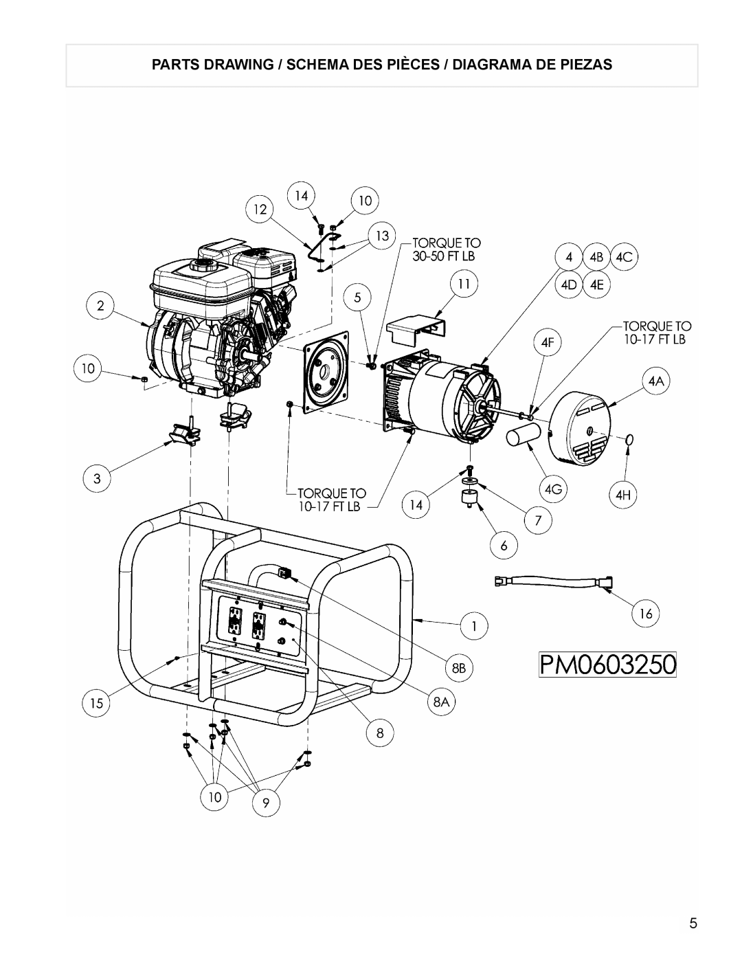 Powermate PM0603250 manual Parts Drawing / Schema DES Pièces / Diagrama DE Piezas 