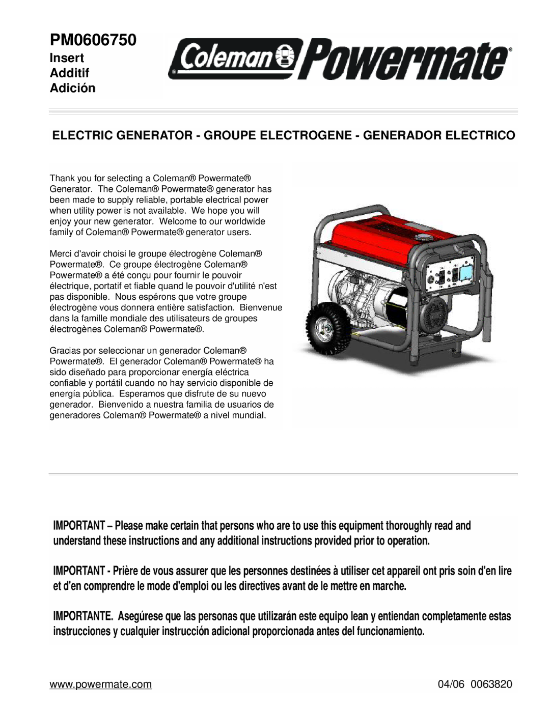 Powermate PM0606750 manual 