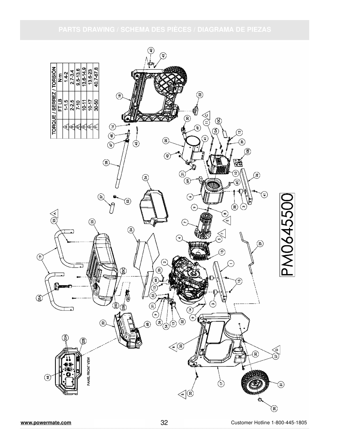 Powermate PM0645500 manual Parts Drawing / Schema DES Pièces / Diagrama DE Piezas 