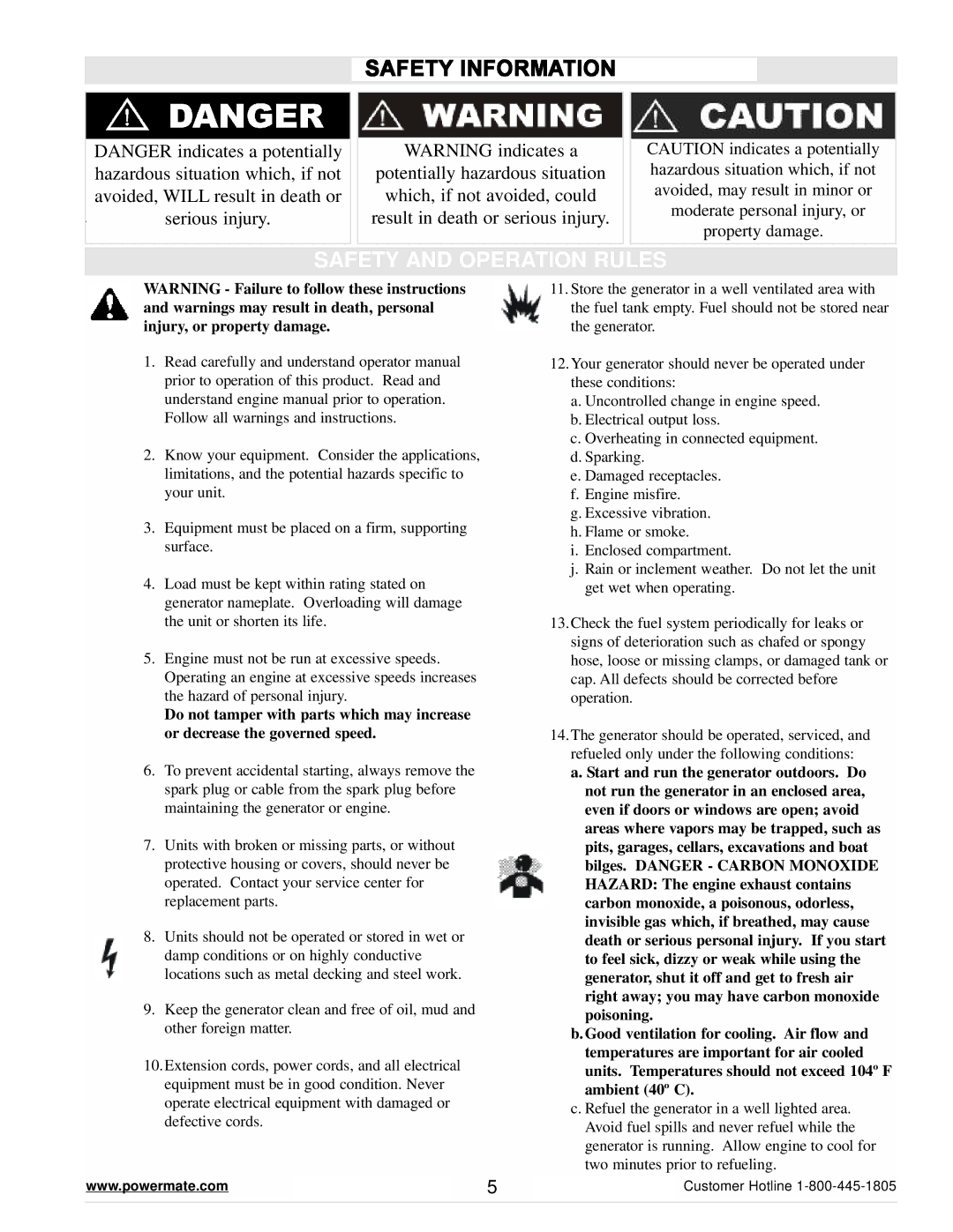 Powermate PM0645500 manual Safety and Operation Rules 