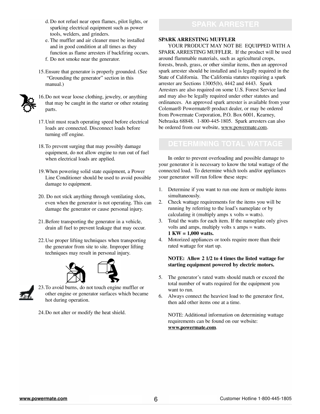 Powermate PM0645500 manual Spark Arrester, Determining Total Wattage, Spark Arresting Muffler 