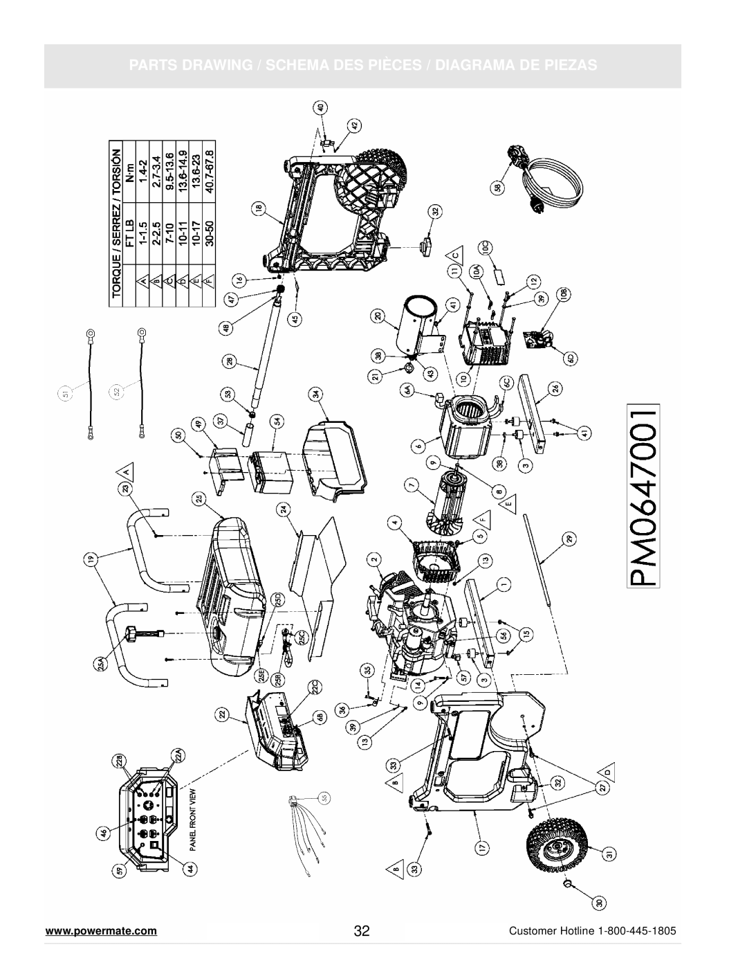 Powermate PM0647001 manual Parts Drawing / Schema DES Pièces / Diagrama DE Piezas 