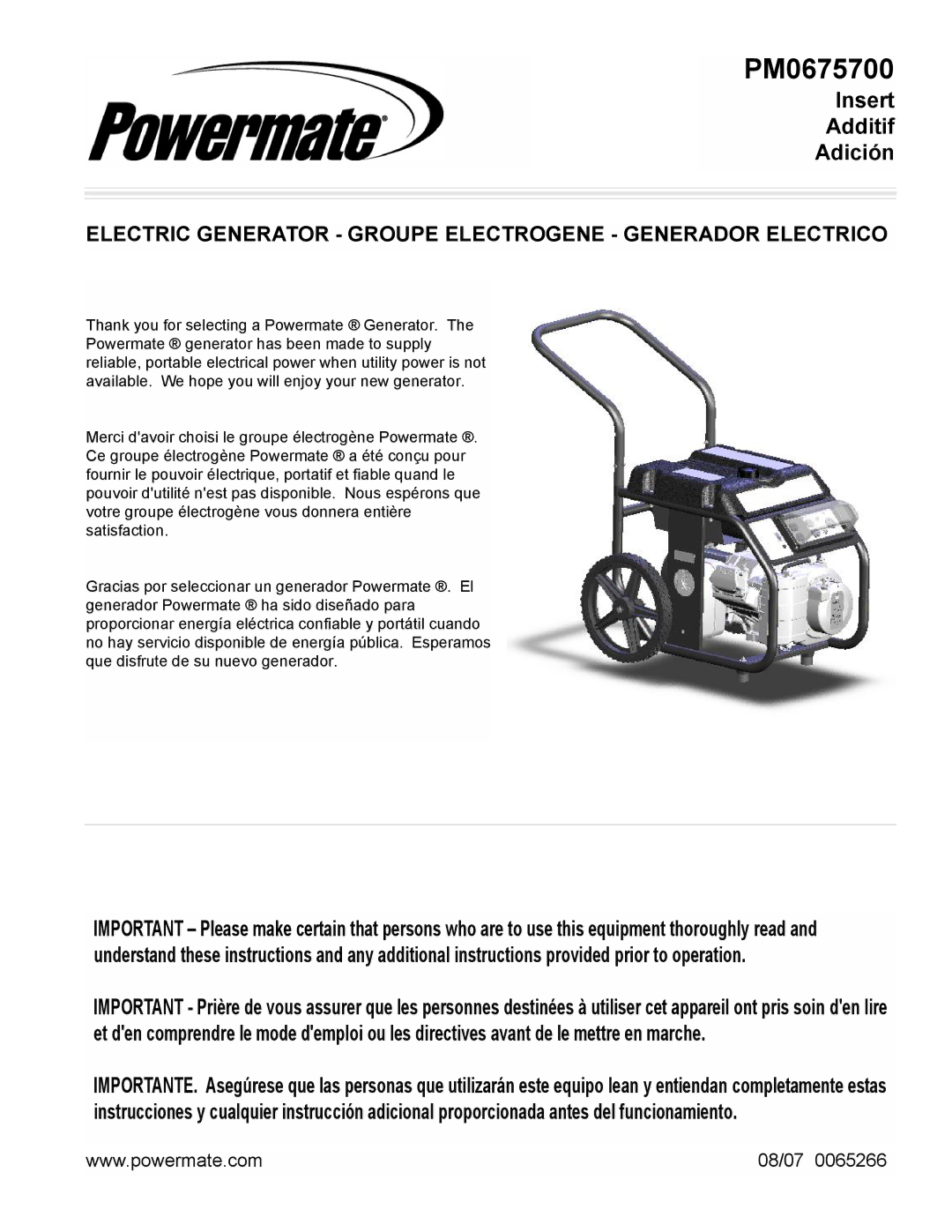 Powermate PM0675700 manual 