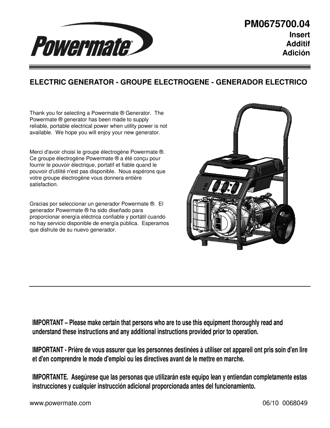 Powermate PM0675700.04 manual 