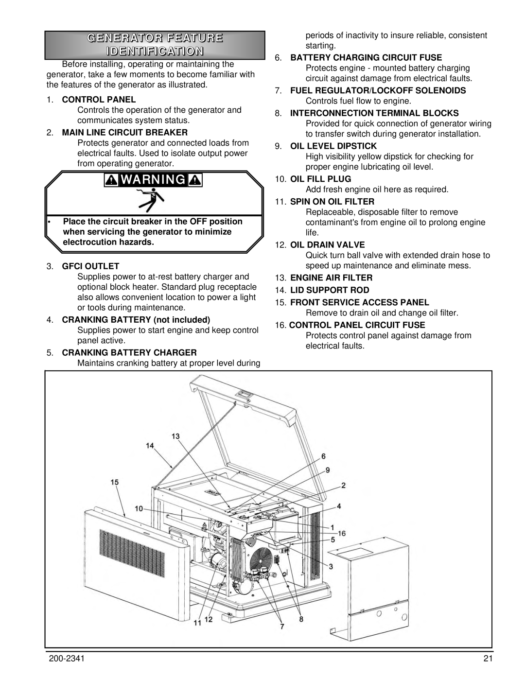 Powermate PM400911 owner manual Generator Feature, Identification 