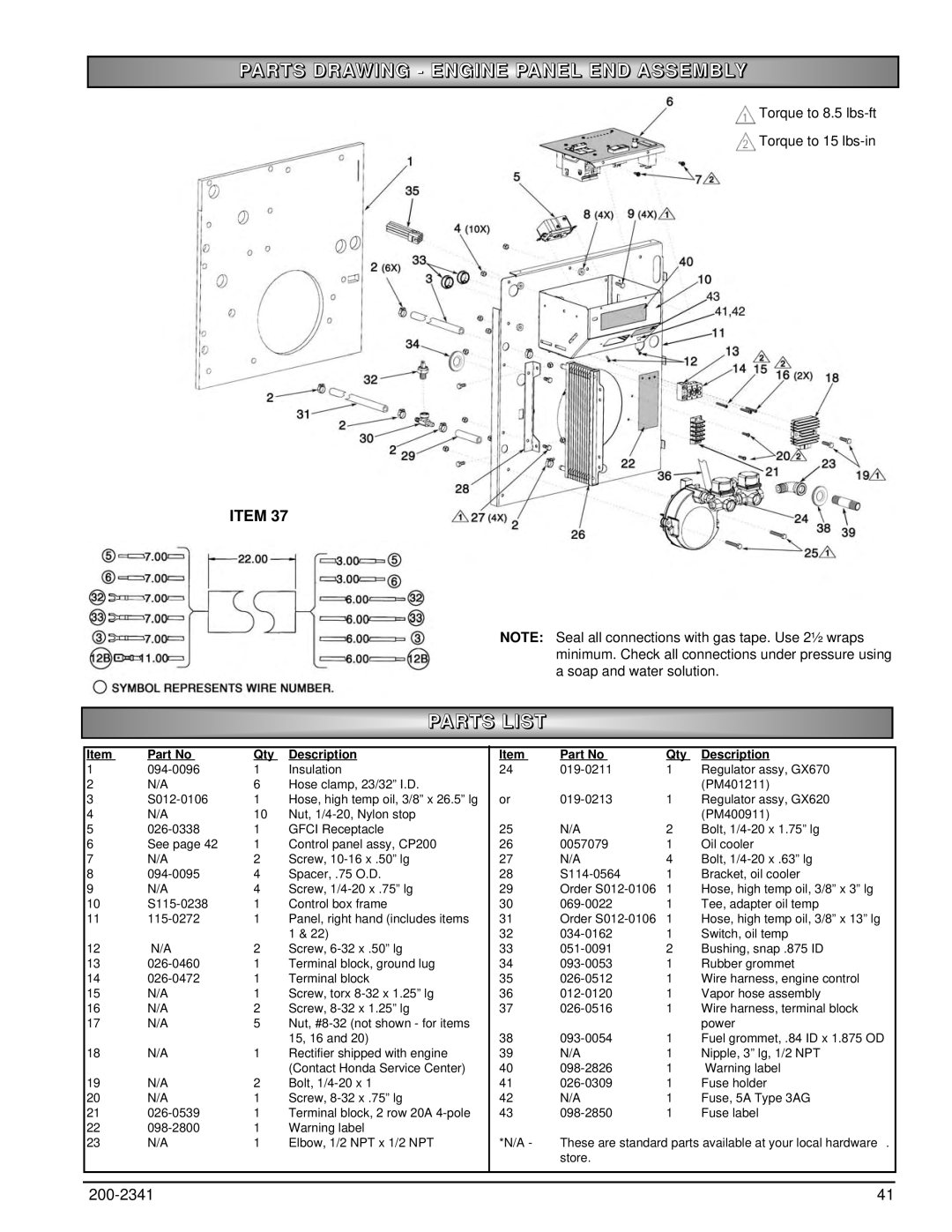 Powermate PM400911 owner manual Parts Drawing - Engine Panel End Assembly, Parts List, Description 