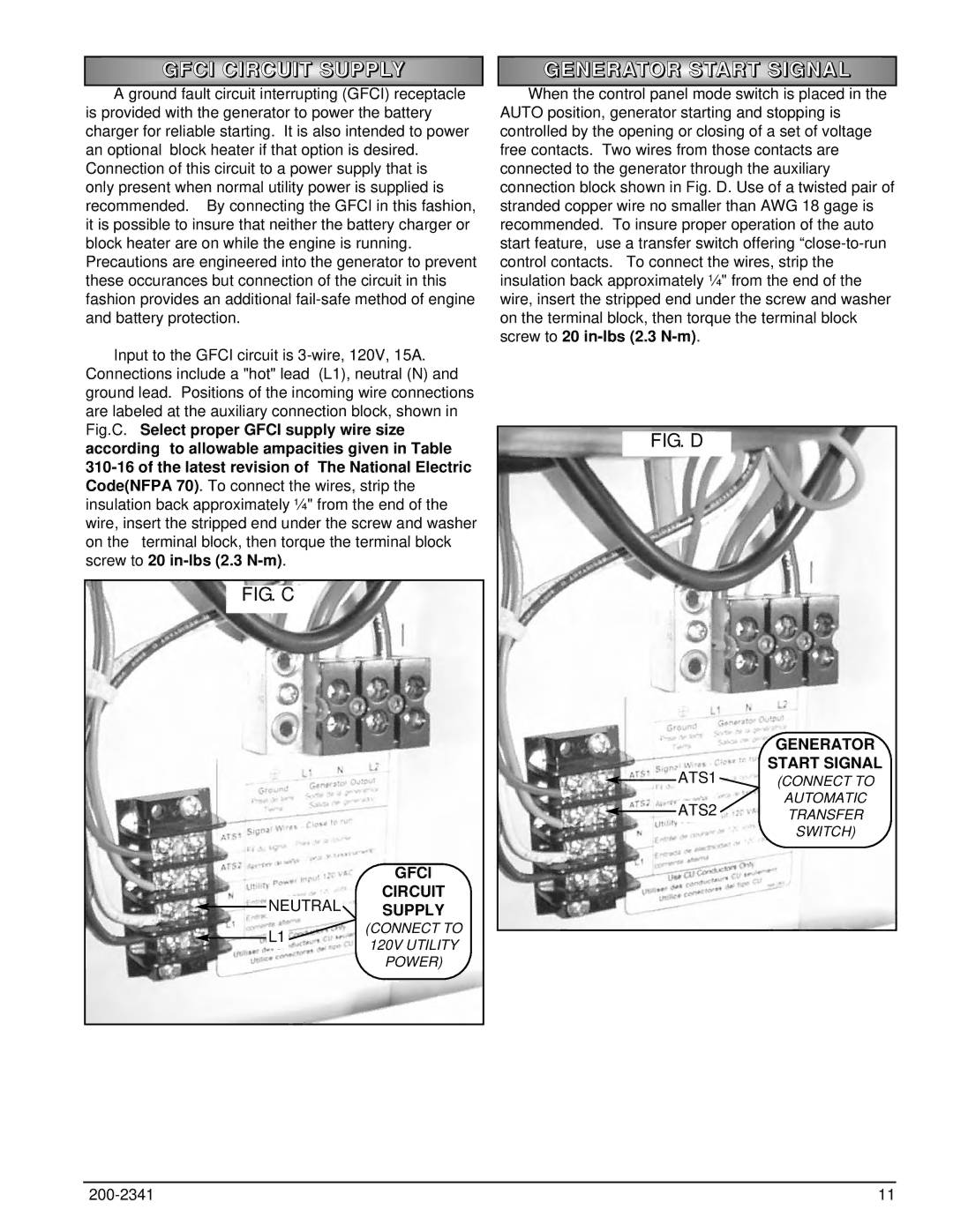 Powermate PM400911 owner manual Gfci Circuit Supply, Generator Start Signal 