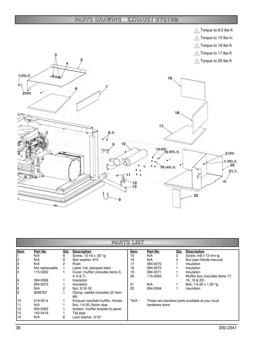 Powermate PM400911 owner manual Parts Drawing Exhaust System 