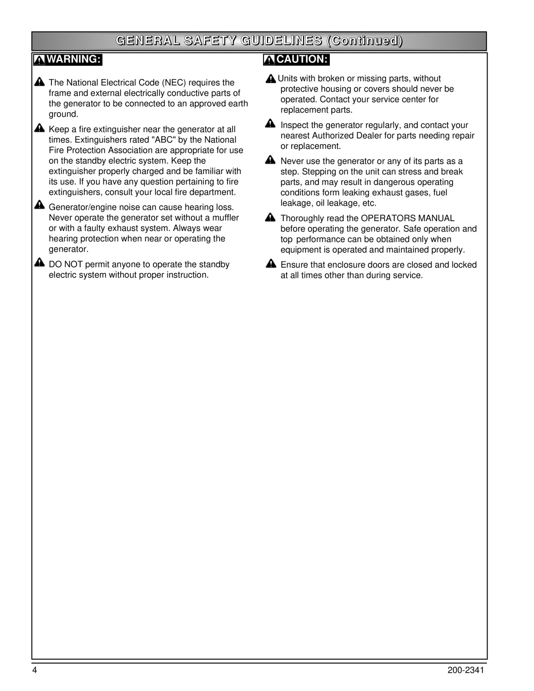 Powermate PM400911 owner manual General Safety Guidelines 