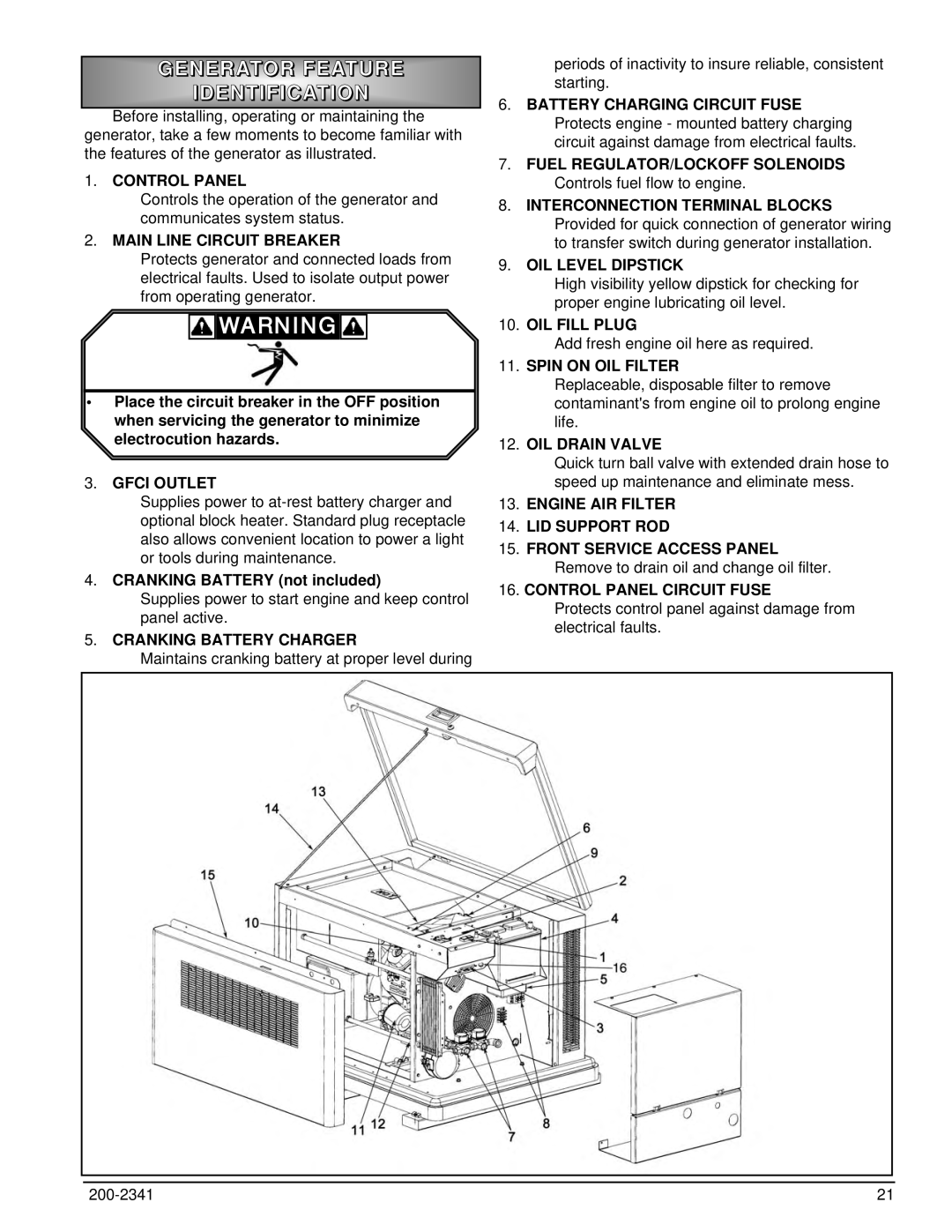 Powermate PM401211 owner manual Generator Feature, Identificatio N 