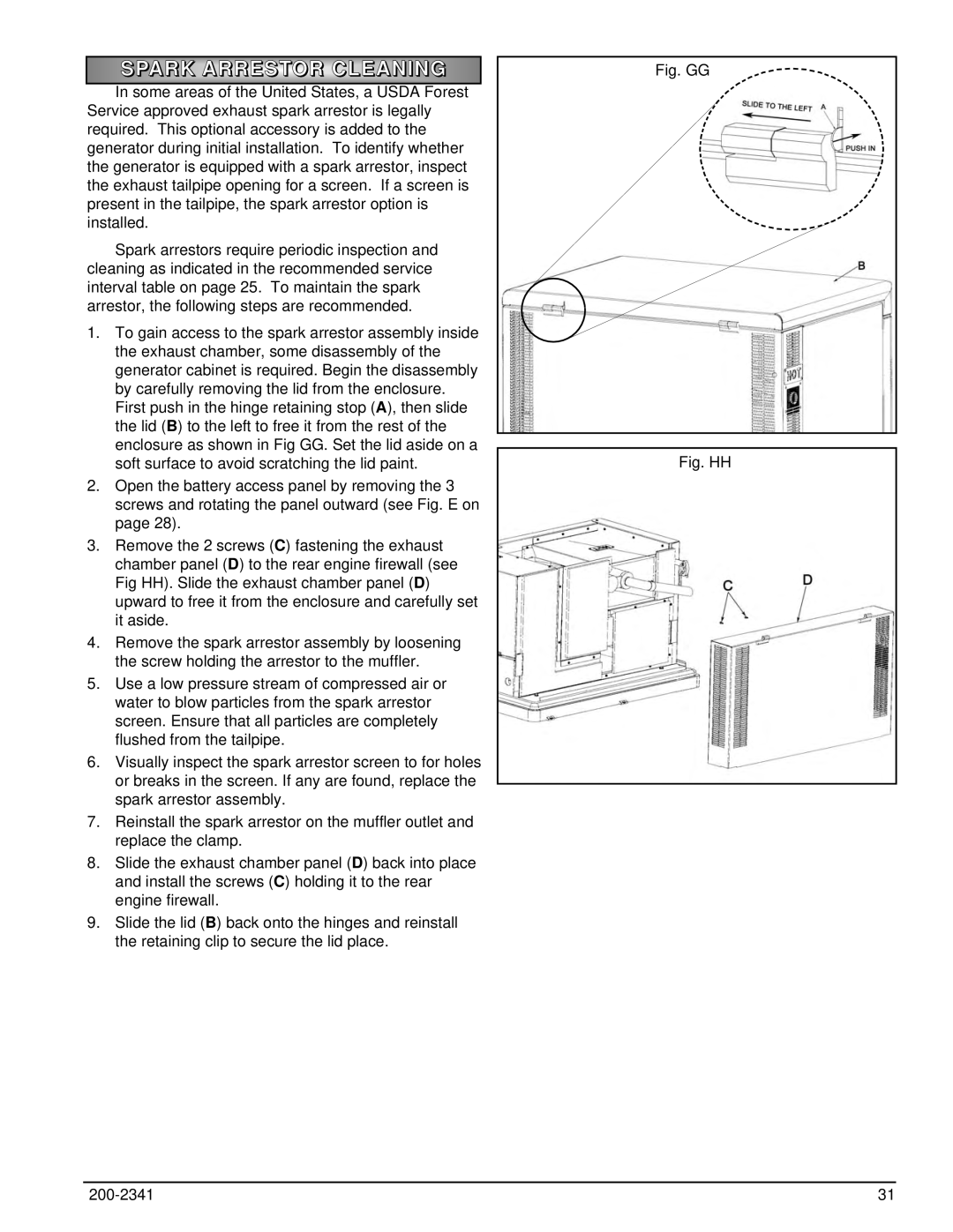 Powermate PM401211 owner manual Spark Arrestor Cleaning, Fig. GG 