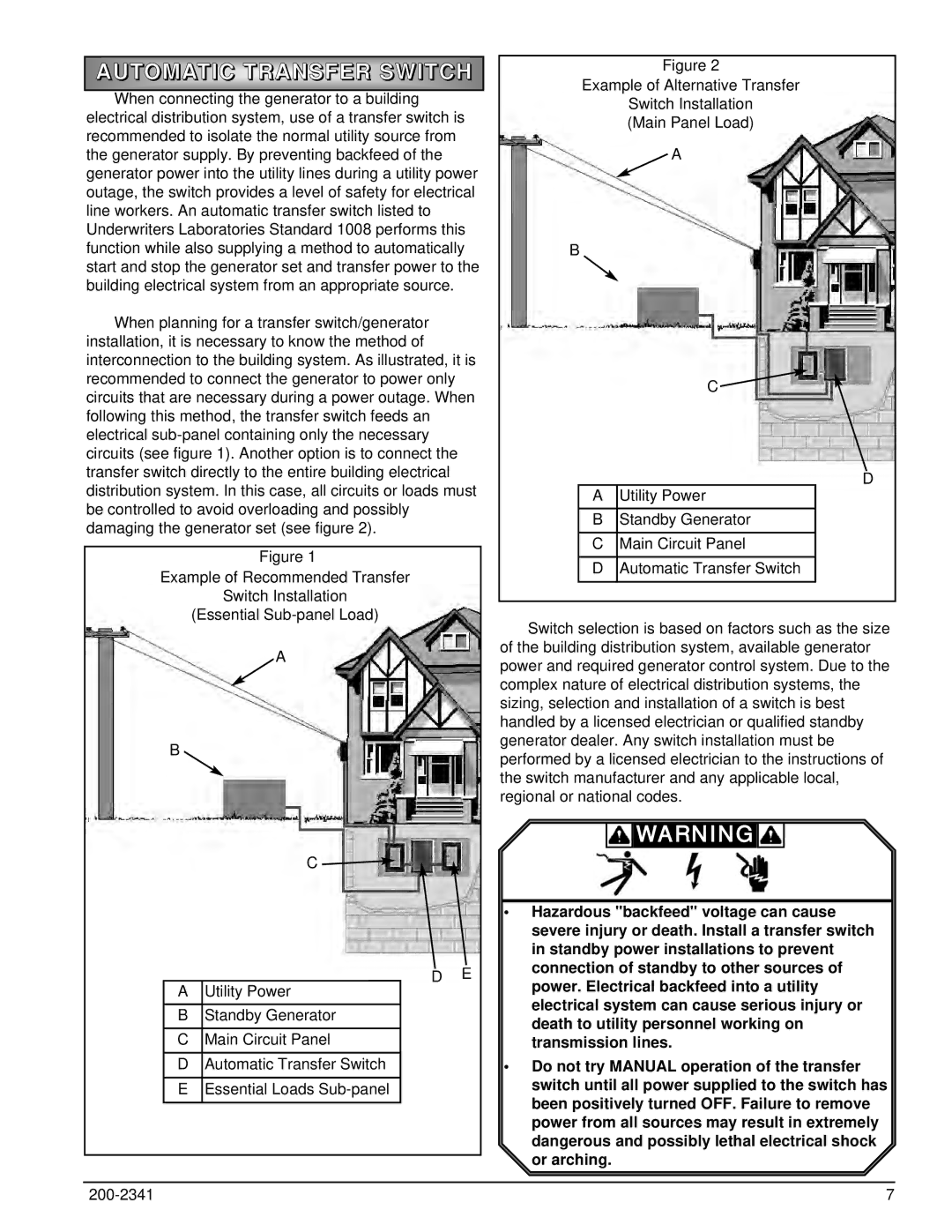 Powermate PM401211 owner manual Utomatic Transfer Switch 