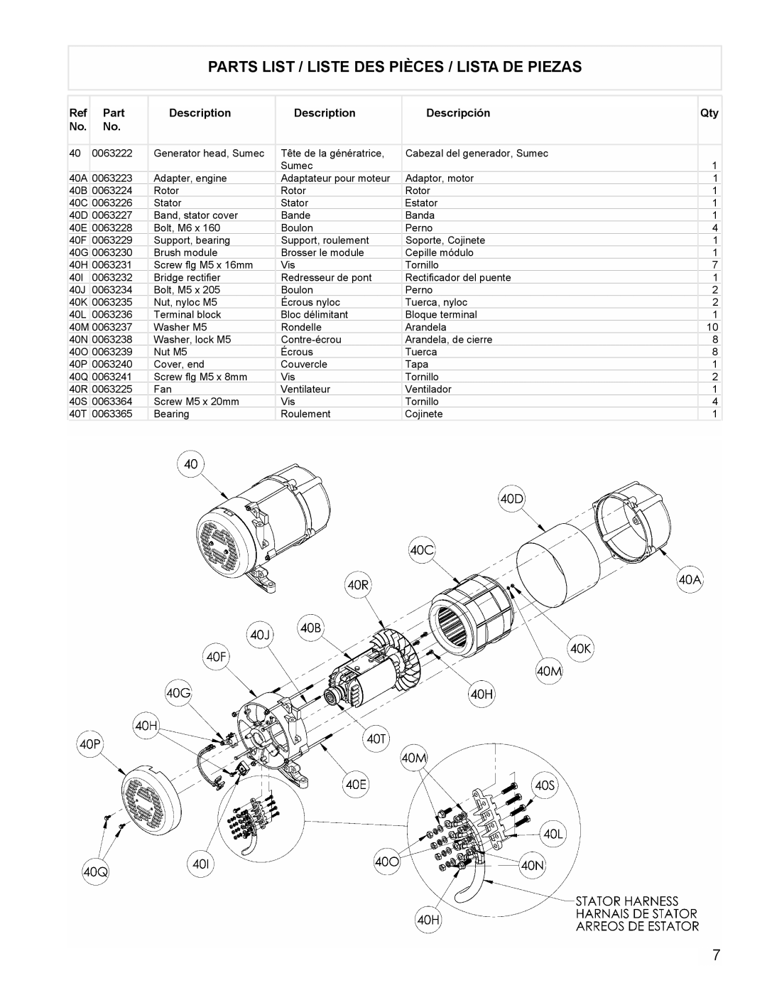 Powermate PMA525302.01 manual Parts List / Liste Des Pièces / Lista De Piezas, 0063222 