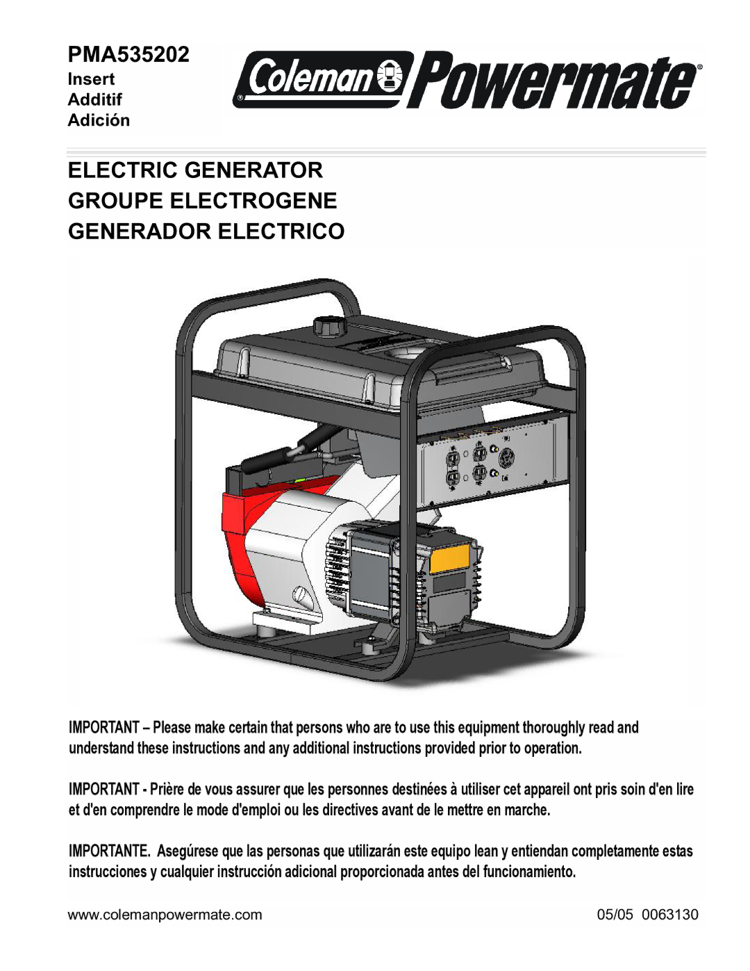 Powermate PMA535202 manual Electric Generator Groupe Electrogene Generador Electrico 