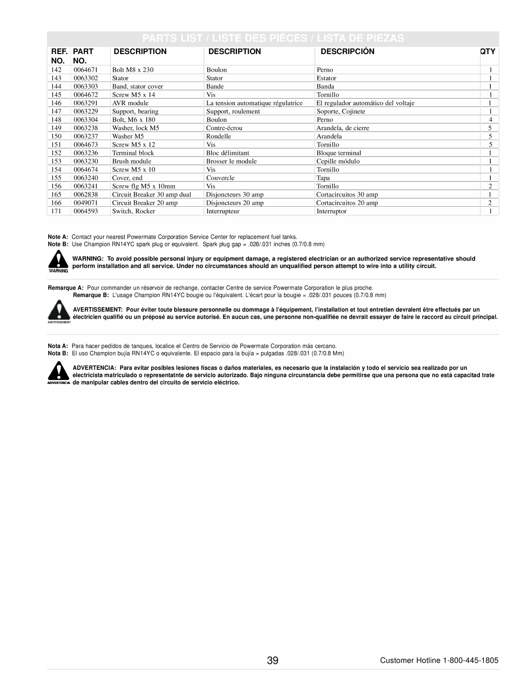 Powermate PMC106000 manual Parts List / Liste DES Pièces / Lista DE Piezas 