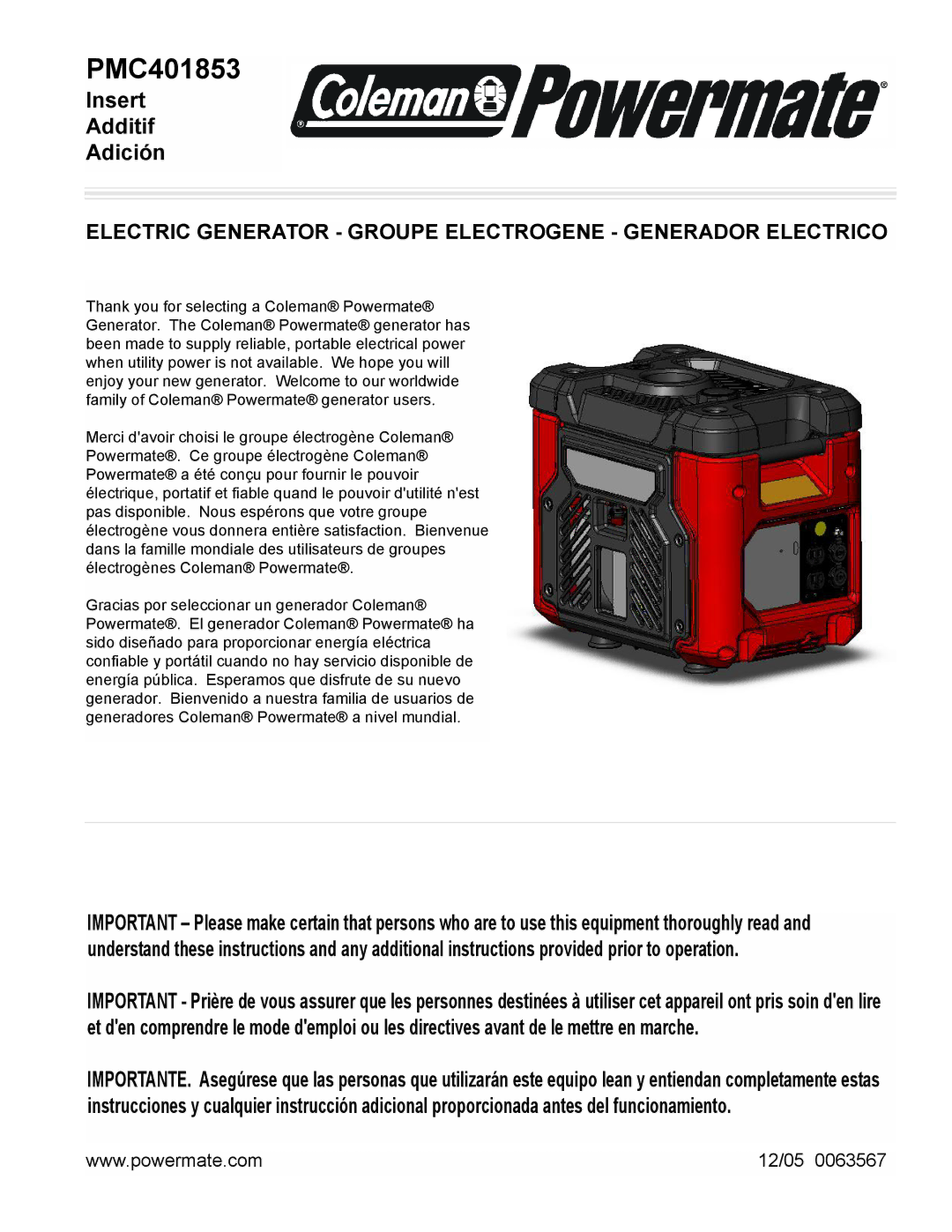 Powermate PMC401853 manual 