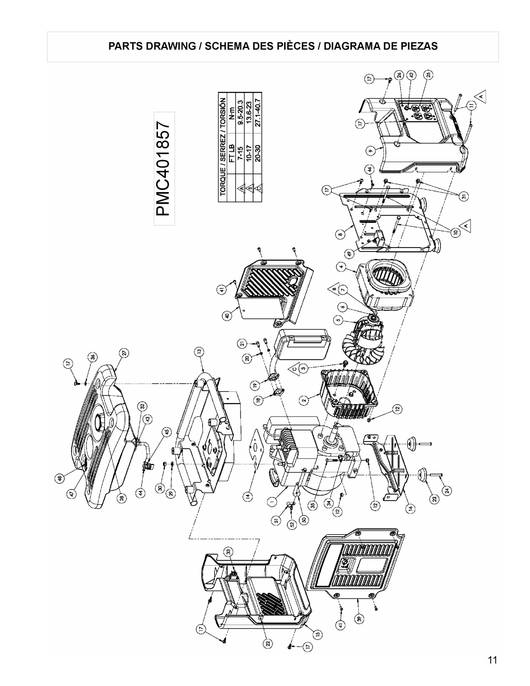 Powermate PMC401857 manual Parts Drawing / Schema DES Pièces / Diagrama DE Piezas 