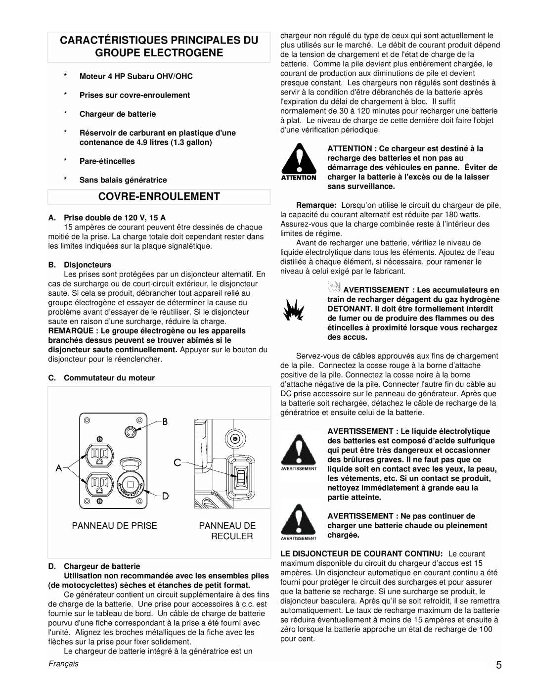 Powermate PMC431800.01 Caractéristiques Principales DU Groupe Electrogene, Covre-Enroulement, Prise double de 120 V, 15 a 