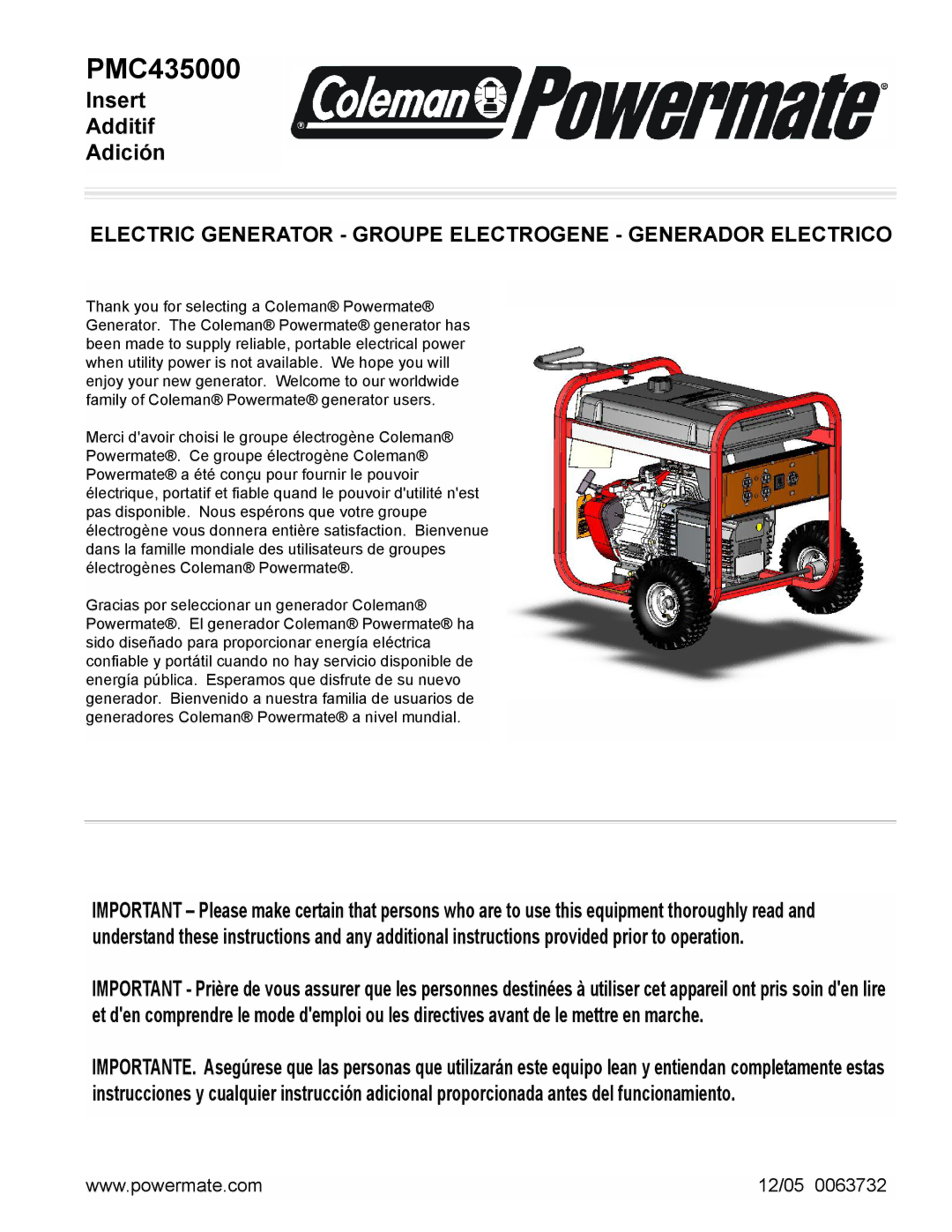 Powermate PMC435000 manual 