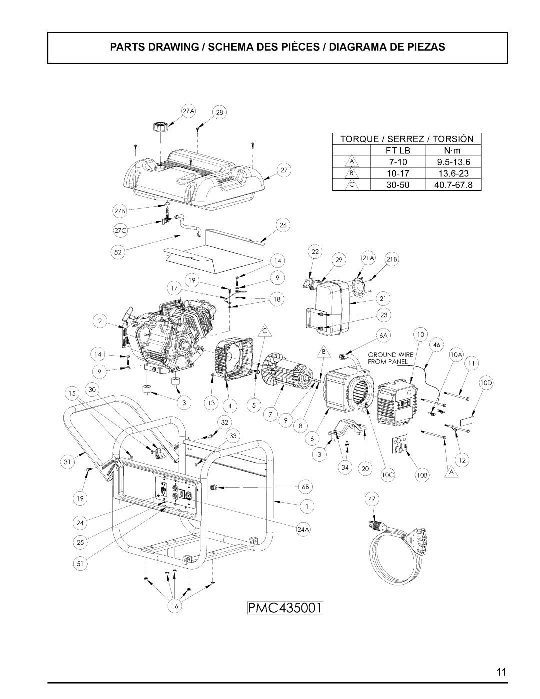 Powermate PMC435001 manual Parts Drawing / Schema Des Pièces / Diagrama De Piezas 