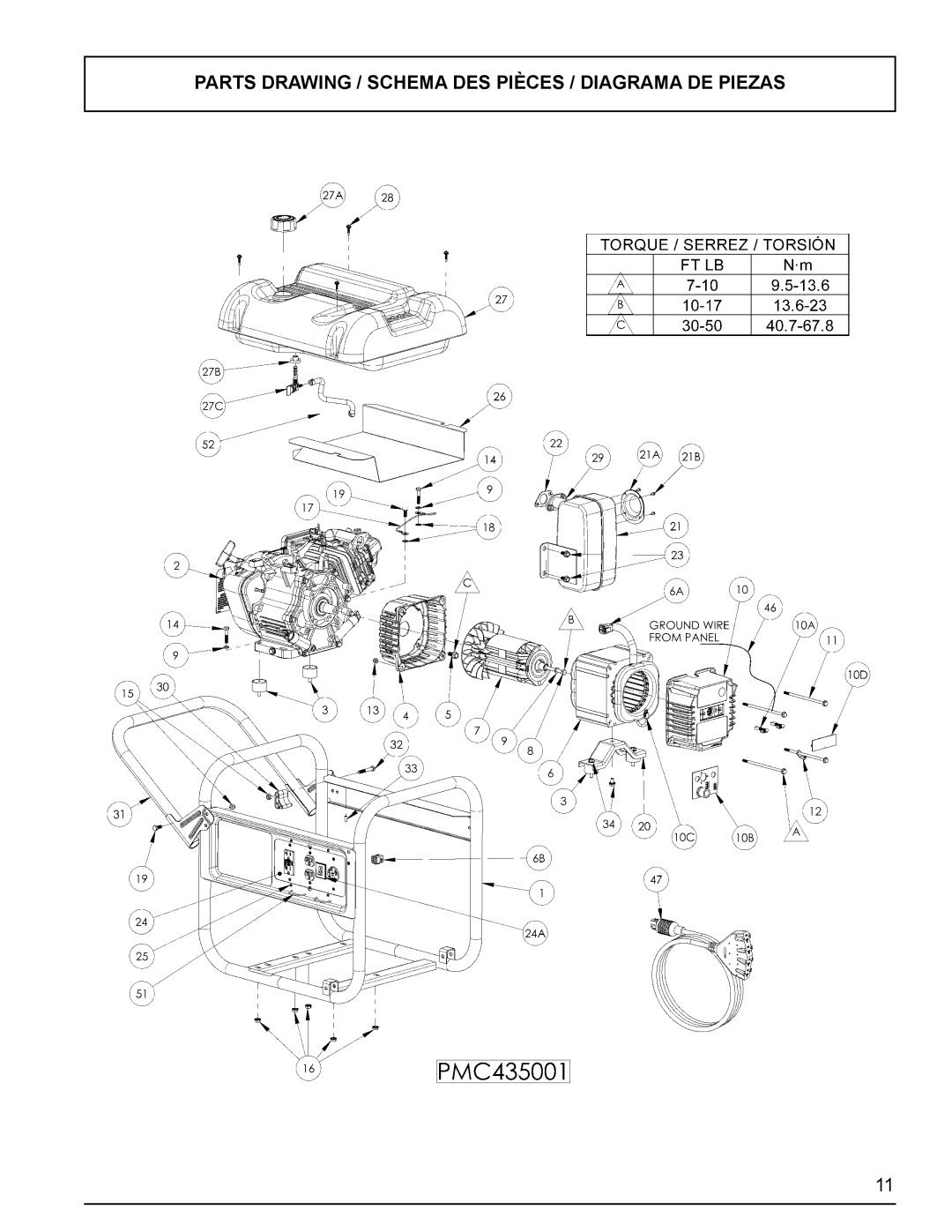 Powermate PMC435001 manual Parts Drawing / Schema DES Pièces / Diagrama DE Piezas 