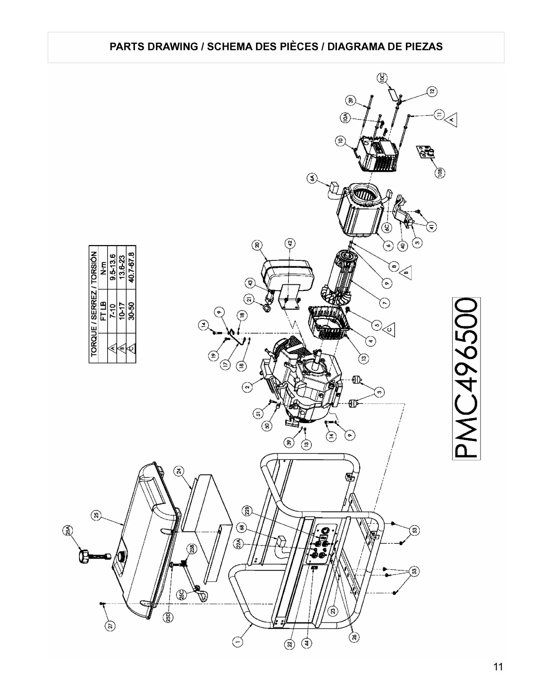 Powermate PMC496500 manual Parts Drawing / Schema DES Pièces / Diagrama DE Piezas 