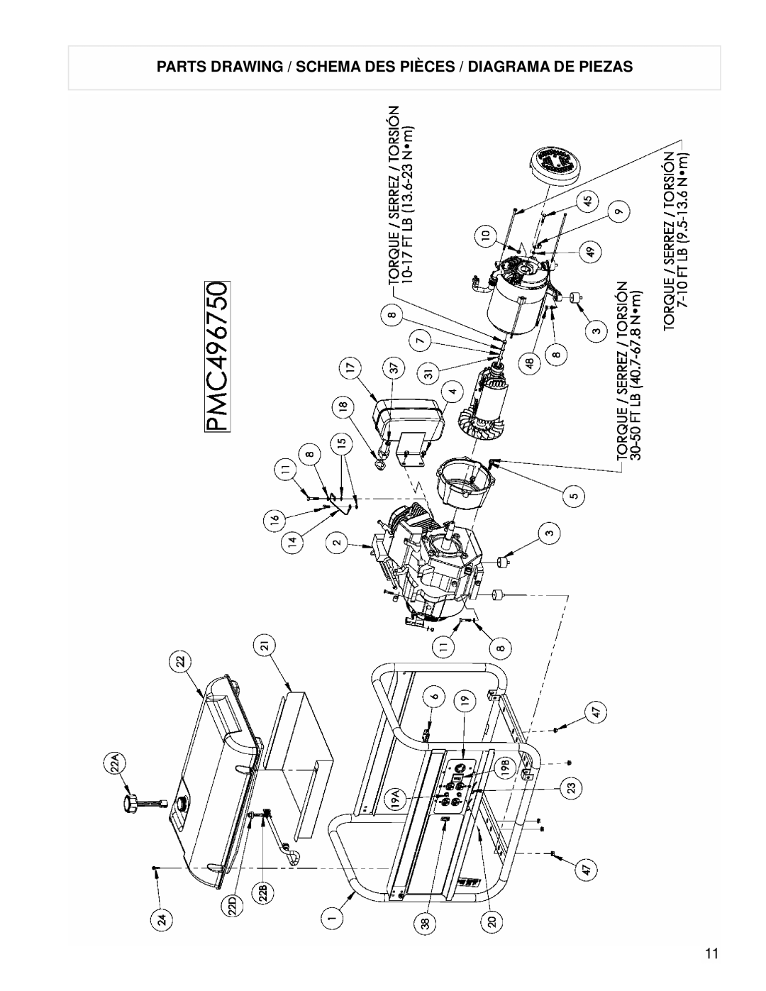 Powermate PMC496750 manual Parts Drawing / Schema DES Pièces / Diagrama DE Piezas 