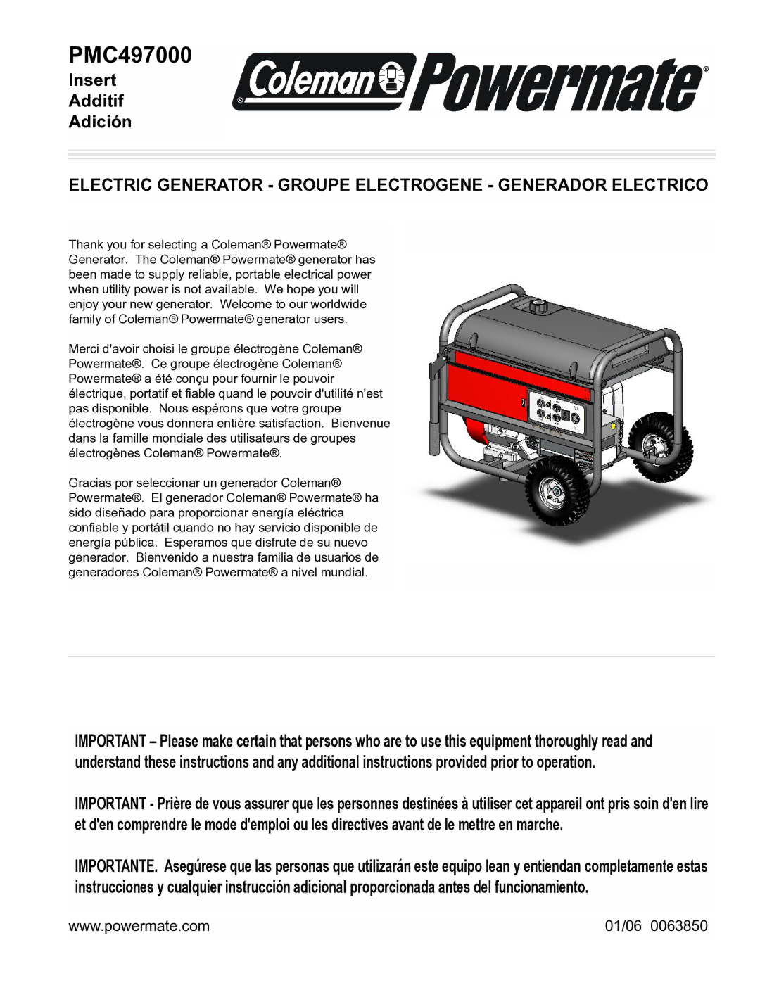 Powermate PMC497000 manual 