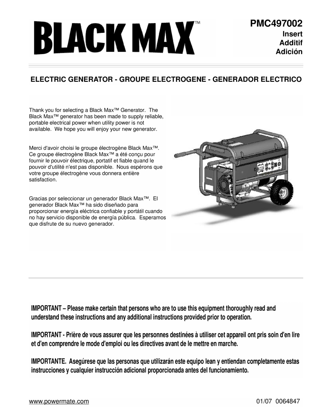 Powermate PMC497002 manual 