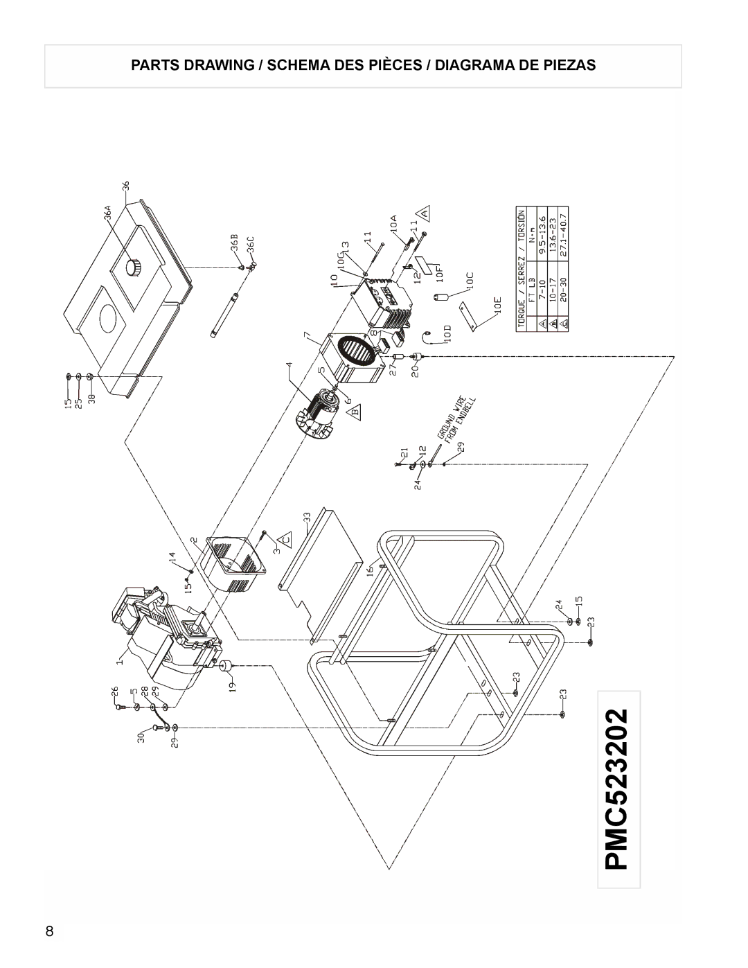 Powermate PMC523202 manual Parts Drawing / Schema DES Pièces / Diagrama DE Piezas 