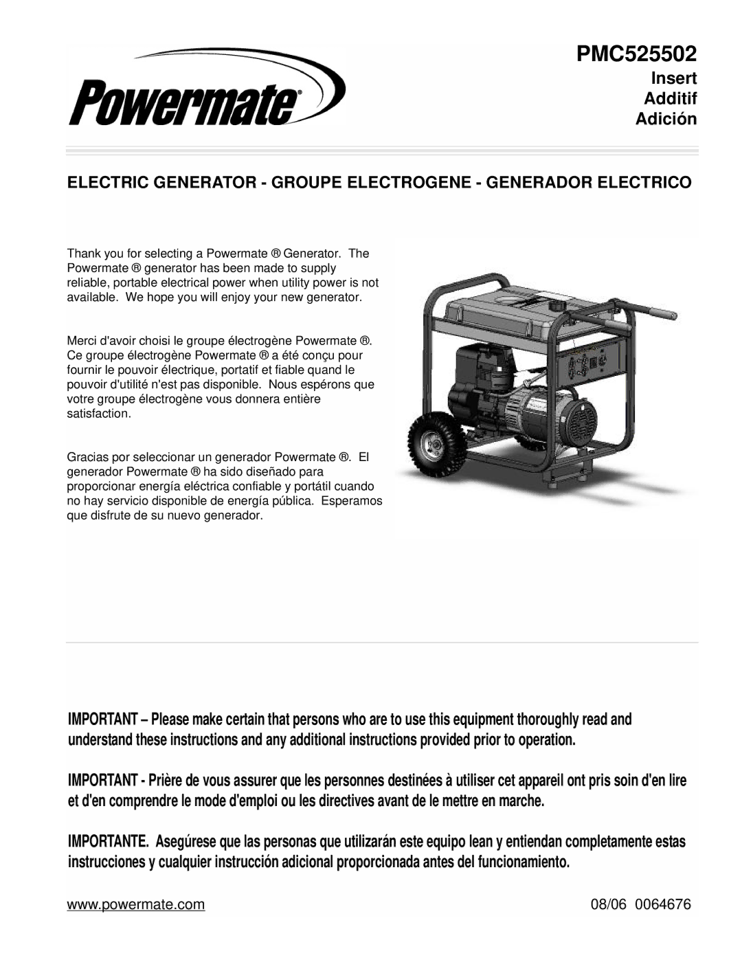 Powermate PMC525502 manual 