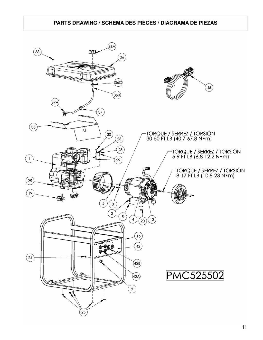 Powermate PMC525502 manual Parts Drawing / Schema DES Pièces / Diagrama DE Piezas 