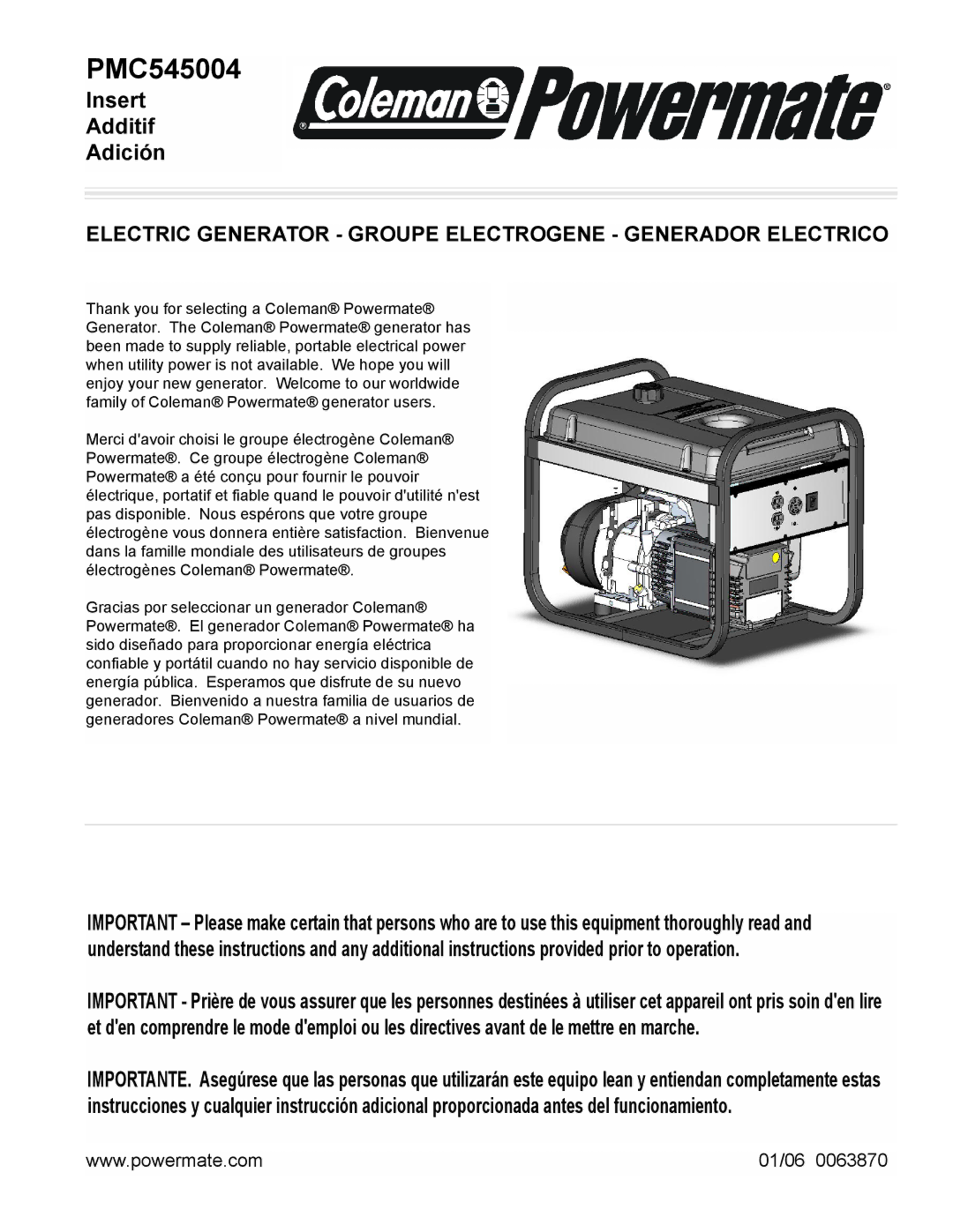 Powermate PMC545004 manual 