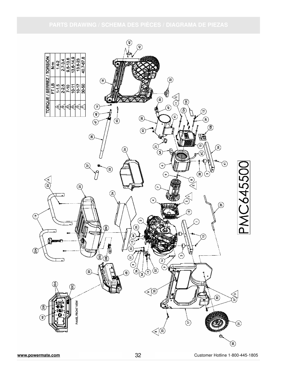 Powermate PMC645500 manual Parts Drawing / Schema DES Pièces / Diagrama DE Piezas 