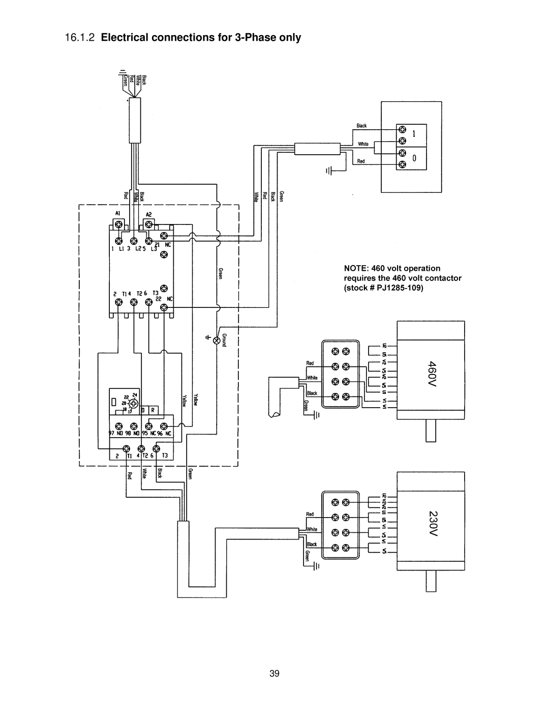 Powermatic 1285 operating instructions Electrical connections for 3-Phase only 