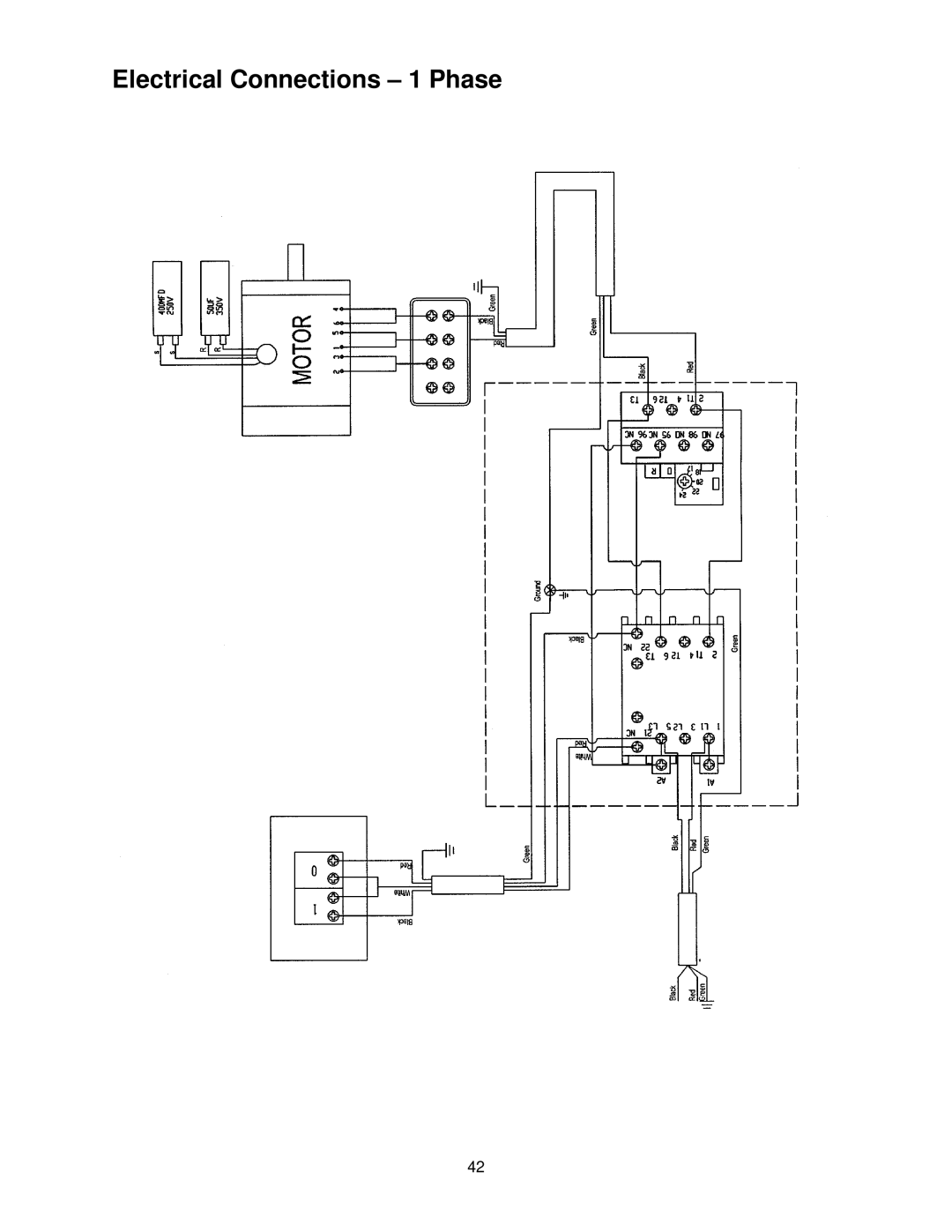 Powermatic 1285 operating instructions Electrical Connections 1 Phase 