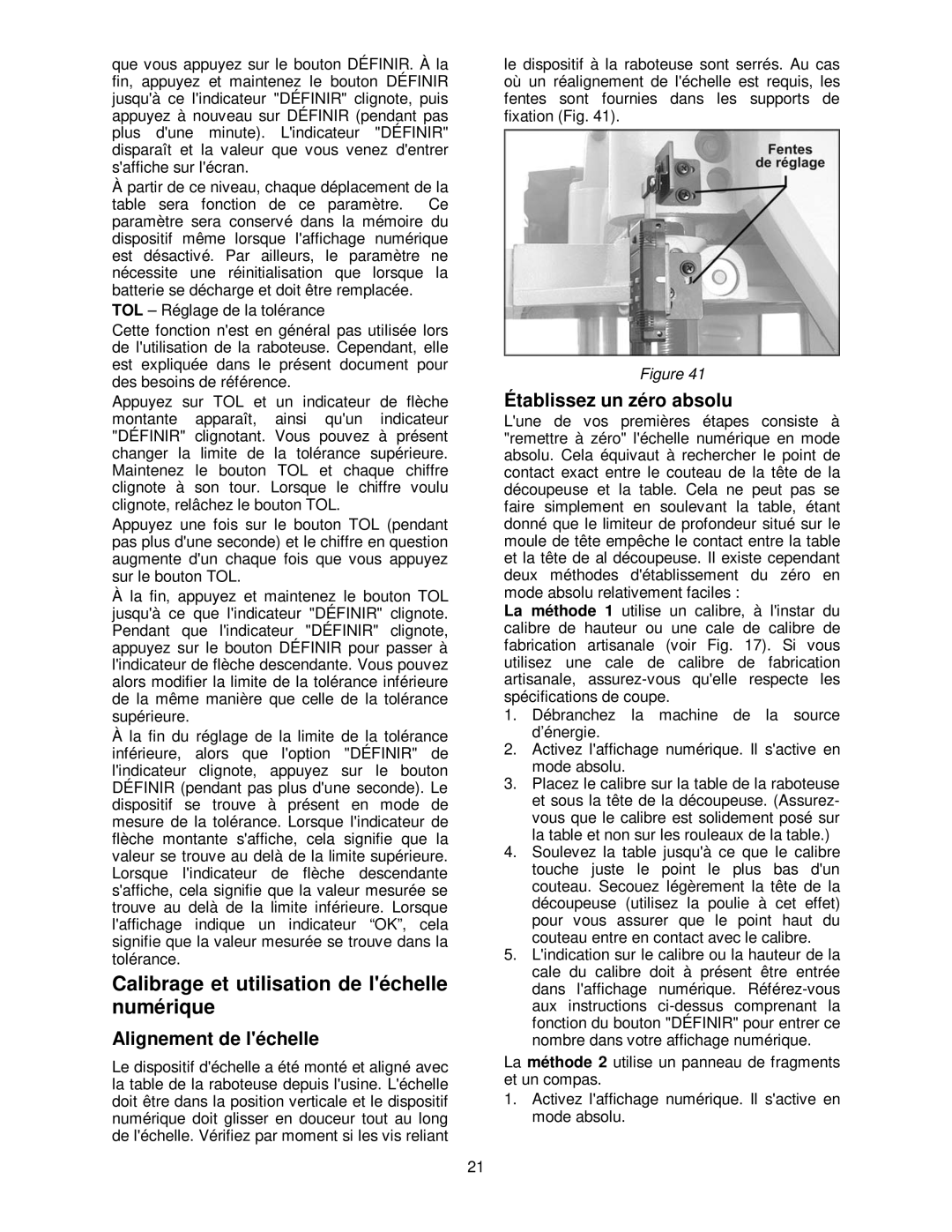 Powermatic 15HH operating instructions Alignement de léchelle, Établissez un zéro absolu 