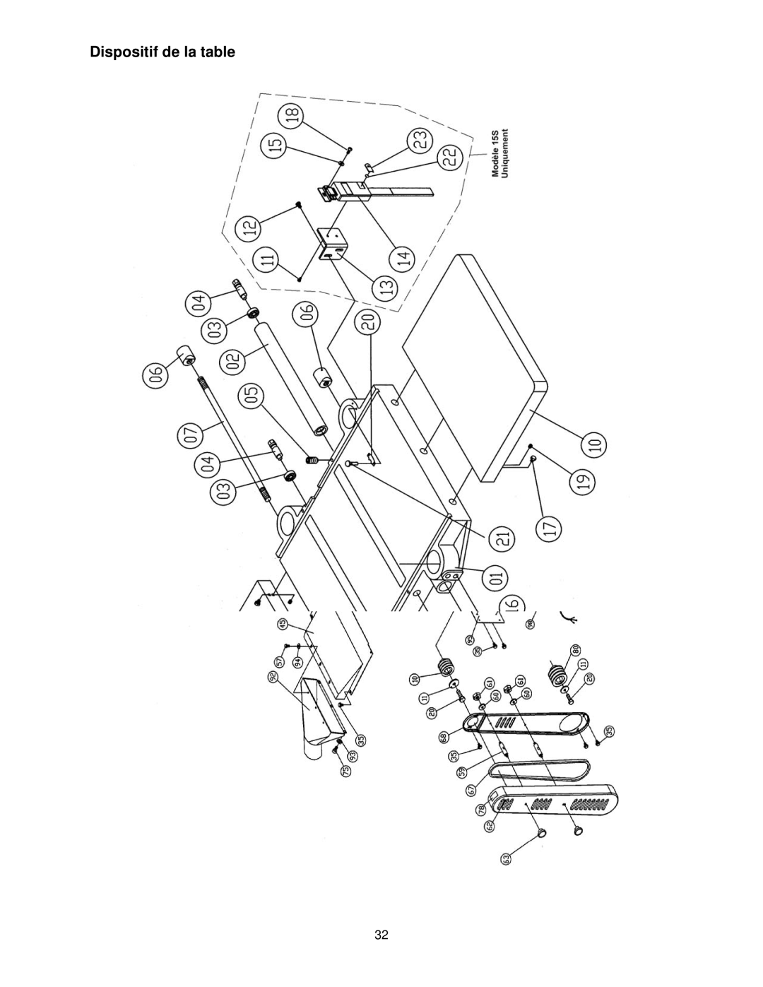 Powermatic 15HH operating instructions Dispositif de la table 